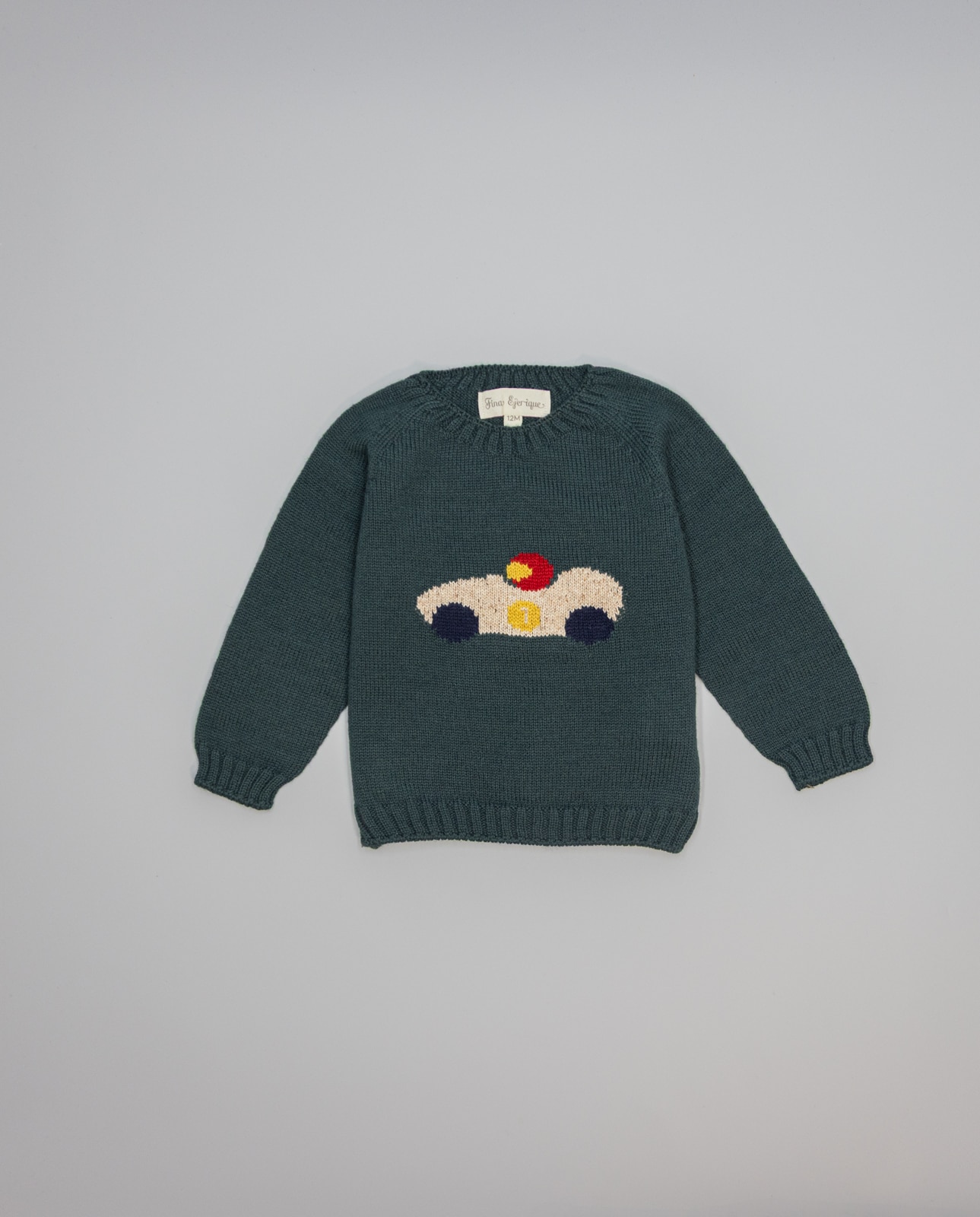 Camisola Verde de Lã Merino com Intarsia de Carro Verde-escuro-2