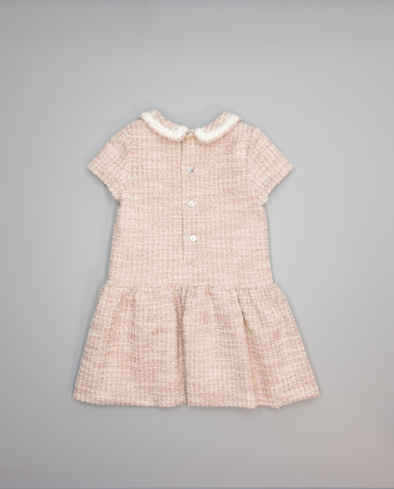 Vestido Infantil Tipo Tweed com Manga Curta e Gola com Detalhe Rosa-3