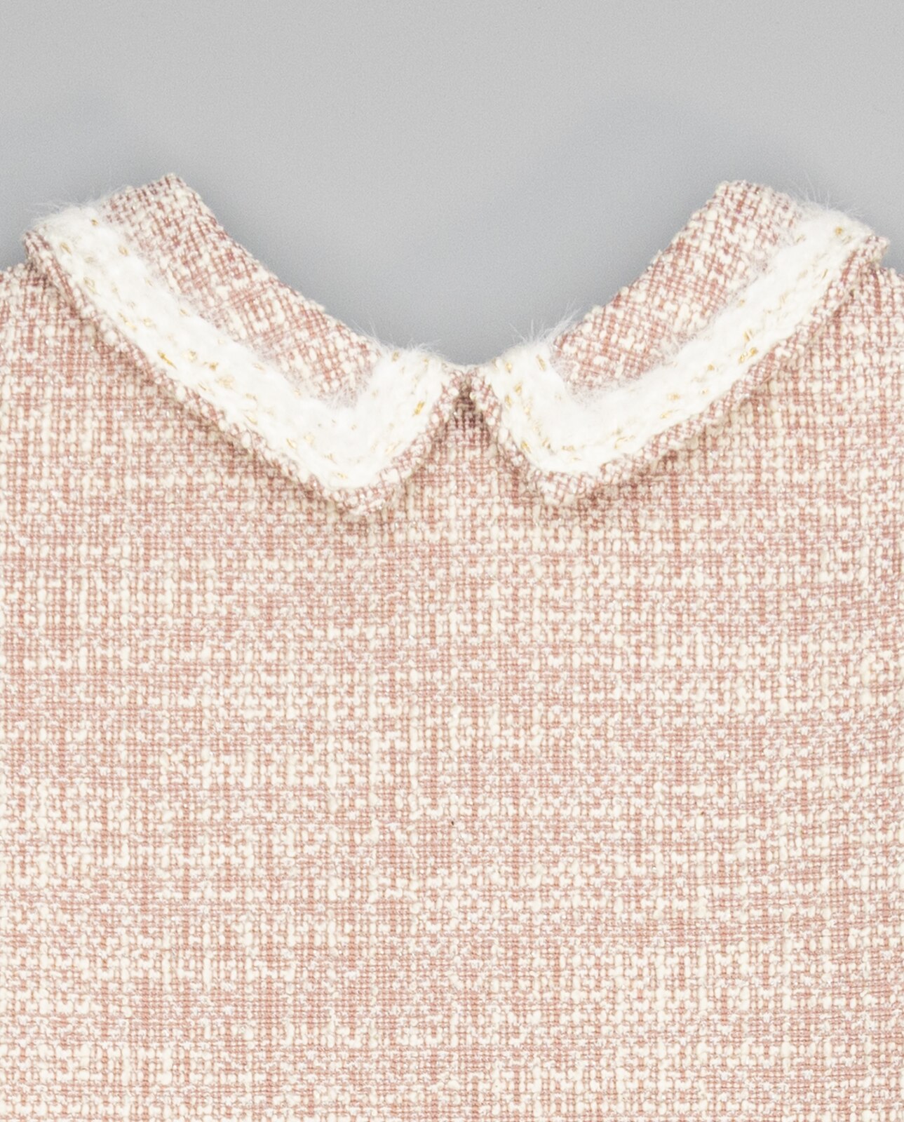 Vestido Infantil Tipo Tweed com Manga Curta e Gola com Detalhe Rosa-4