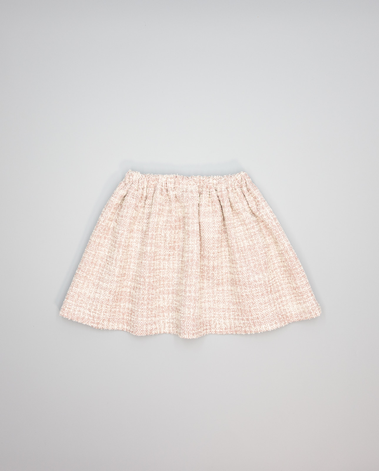 Saia Rosa Franzida de Tweed com Tira de Mohair Bege Rosa-2