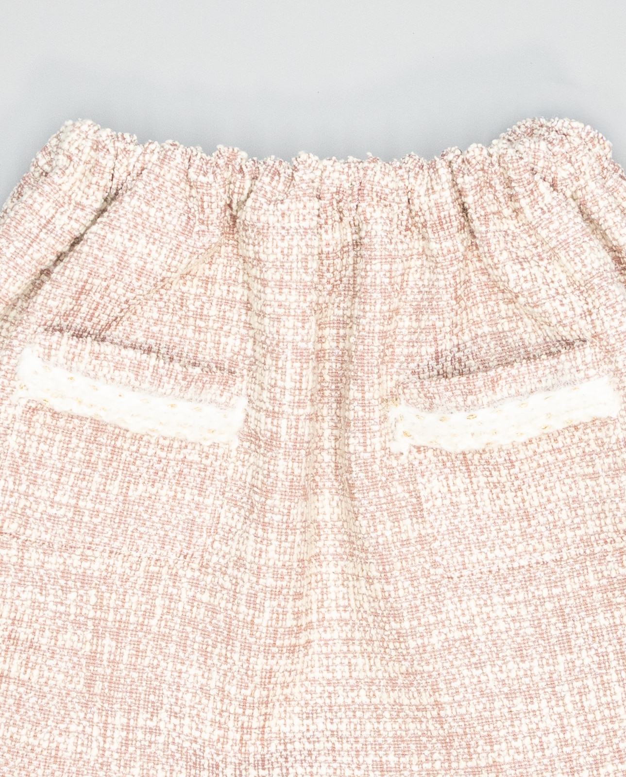 Saia Rosa Franzida de Tweed com Tira de Mohair Bege Rosa-3