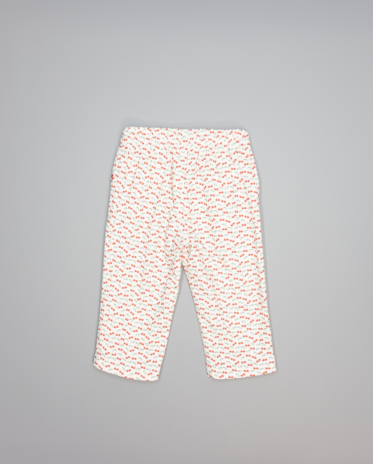 Calças de Microbombazina com Estampado de Cerejas e Bolsos com Ondulina Branco-2
