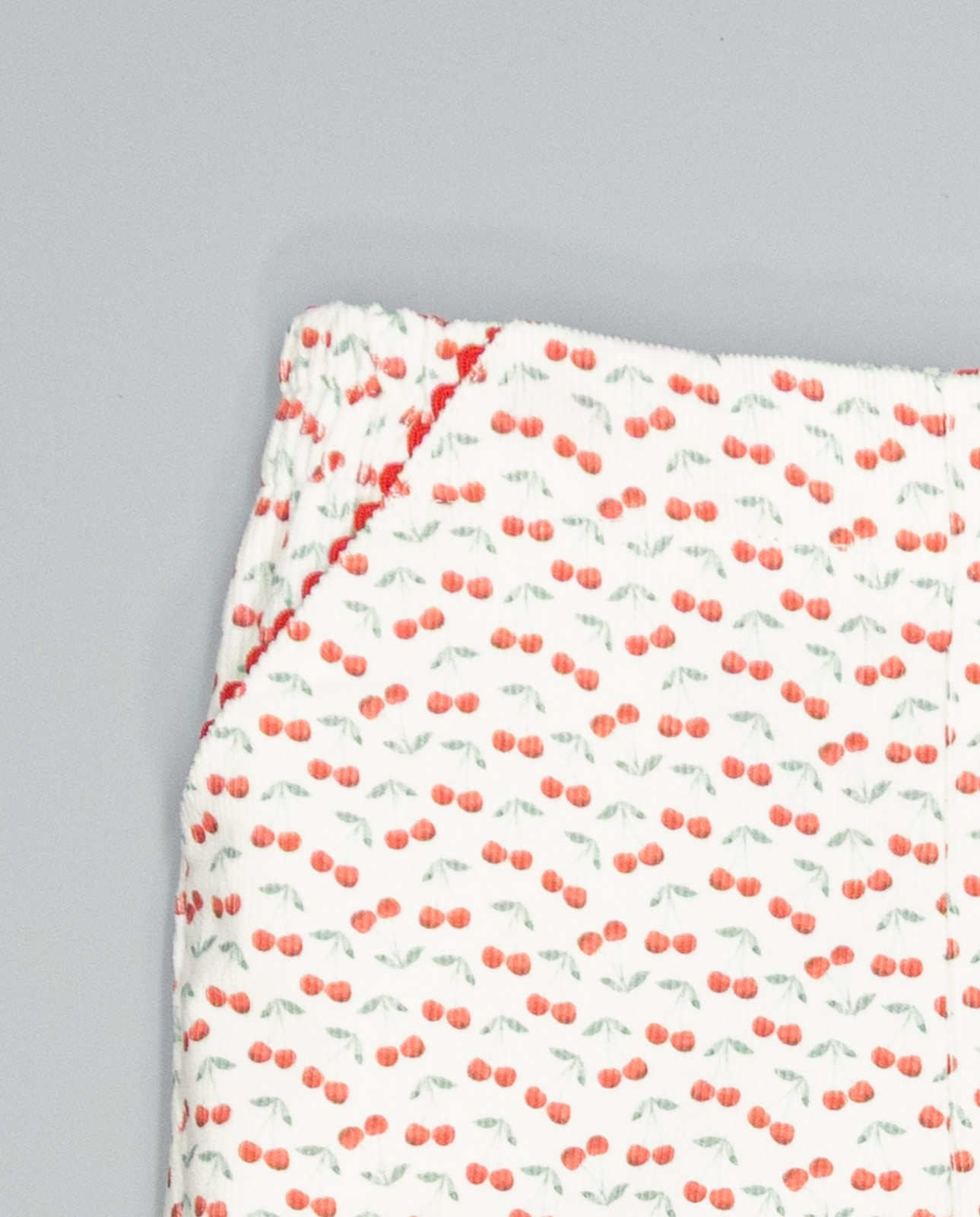 Calças de Microbombazina com Estampado de Cerejas e Bolsos com Ondulina Branco-3