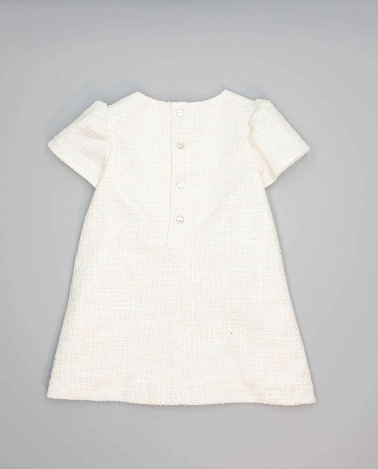 Vestido Evasé Bege de Tweed com Laços Metalizados Cru-2