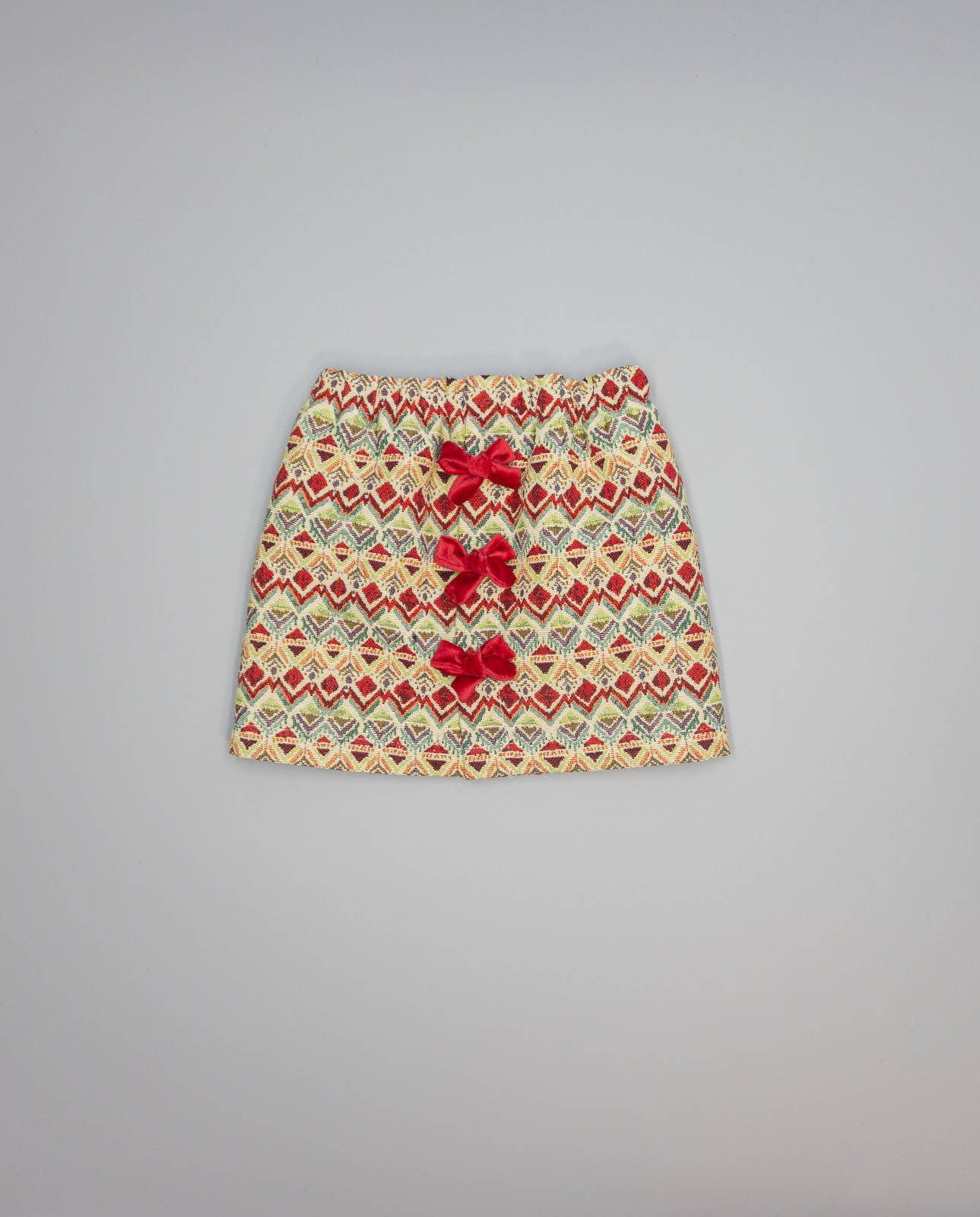 Imagem 0 de Saia Franzida de Jacquard Tapeceiro com Laços de Veludo