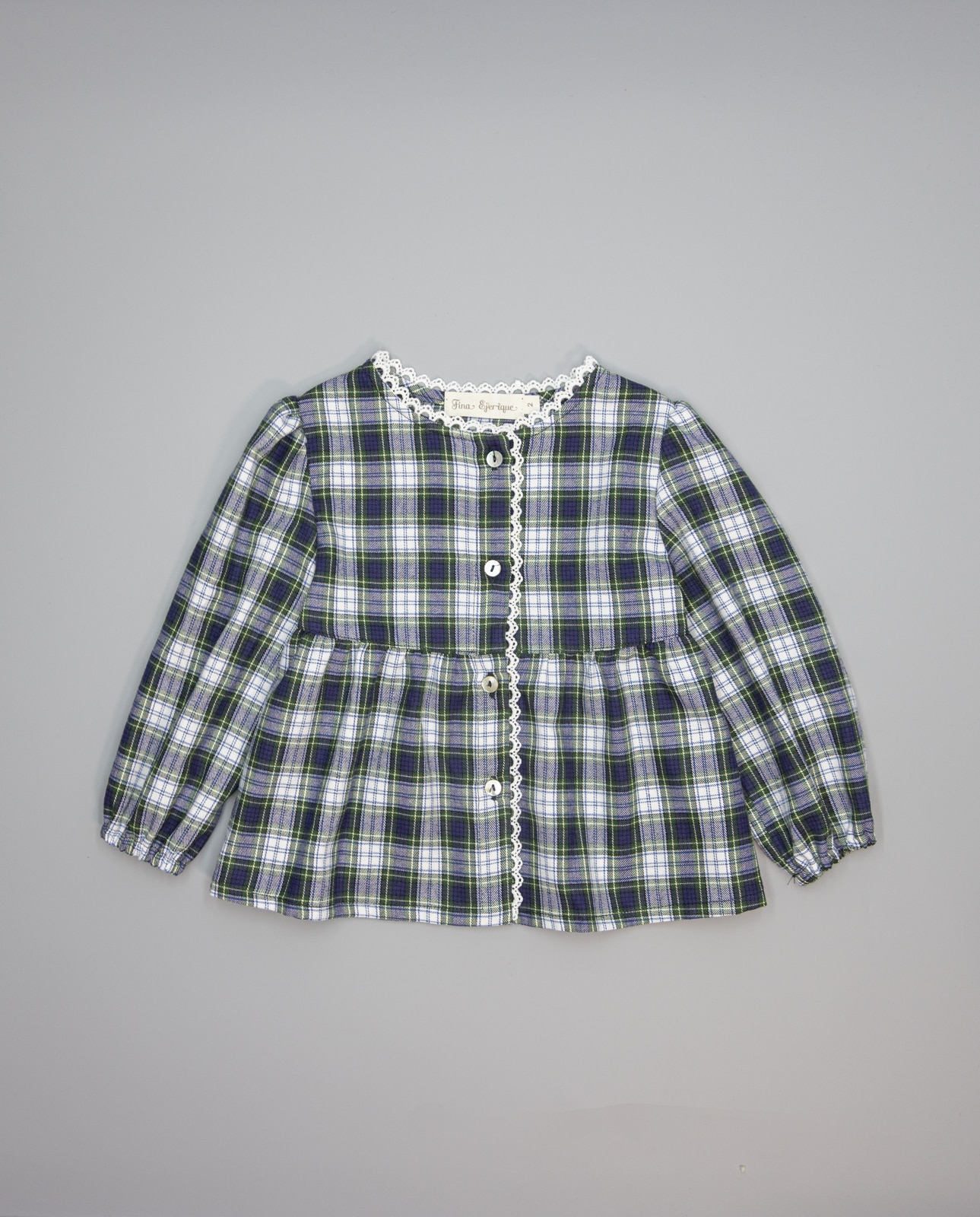 Imagem 0 de Camisa Infantil Aos Quadrados com Guipur no Decote