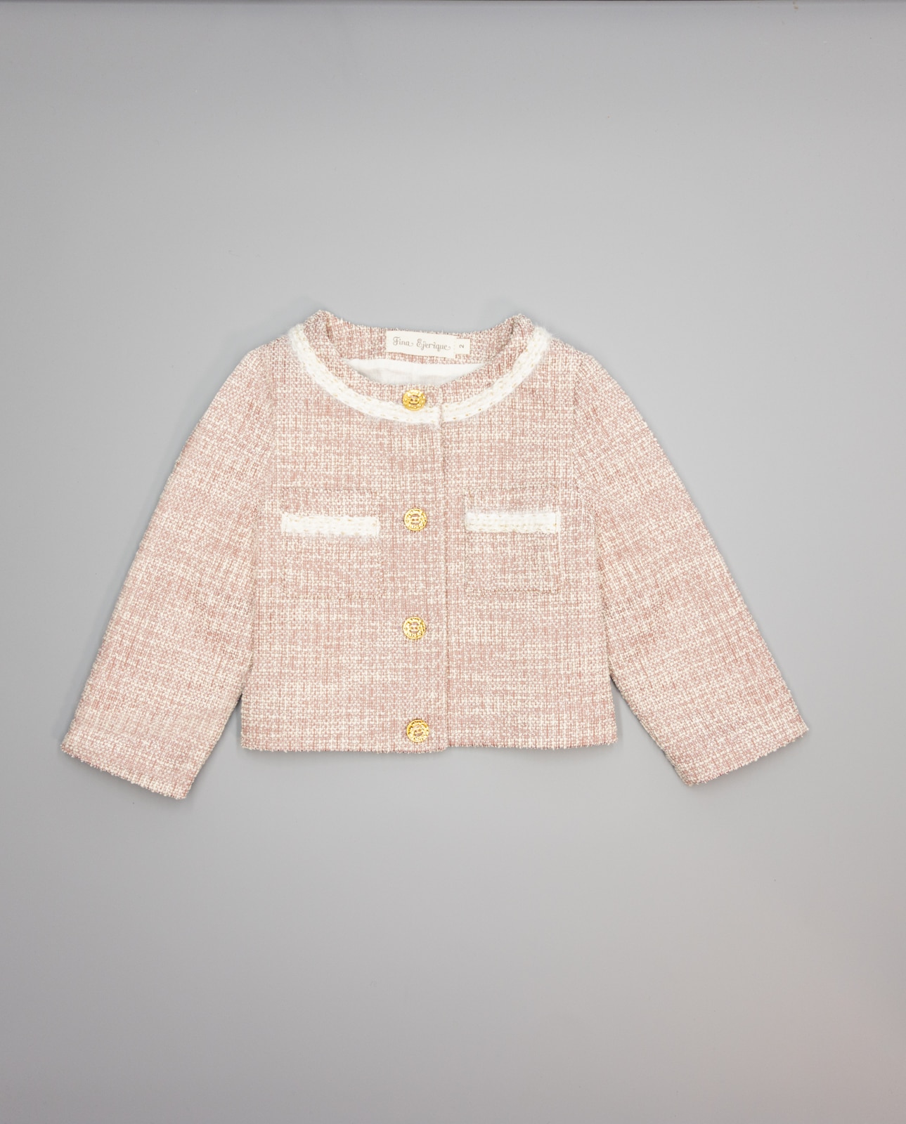 Casaco Rosa de Tweed com Debrum de Mohair e Botões Dourados Rosa-1