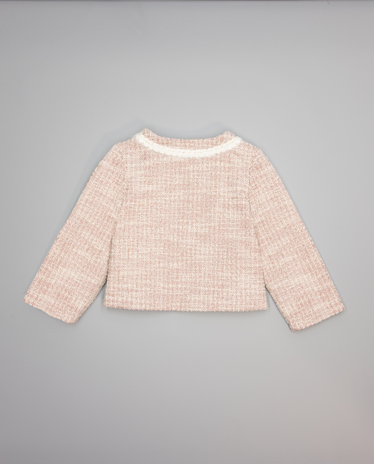 Casaco Rosa de Tweed com Debrum de Mohair e Botões Dourados Rosa-2