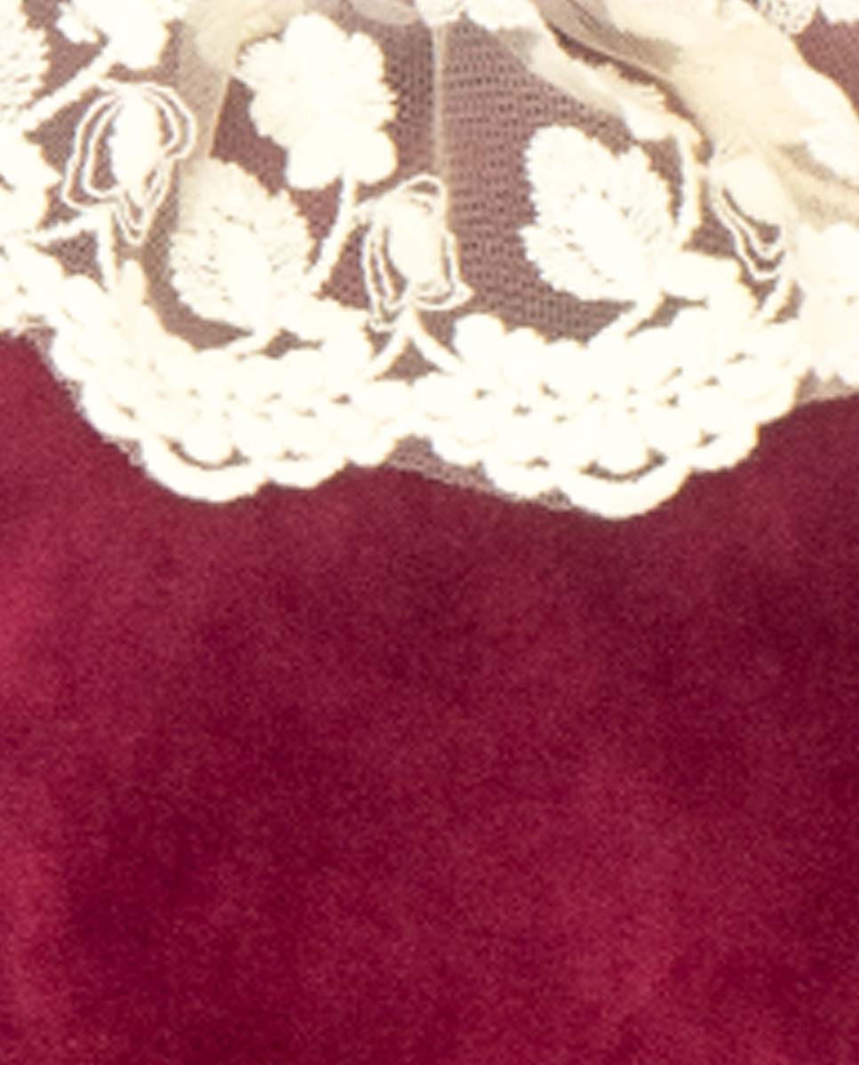 Vestido Bordeaux Evasé com Gola de Renda Grená-4