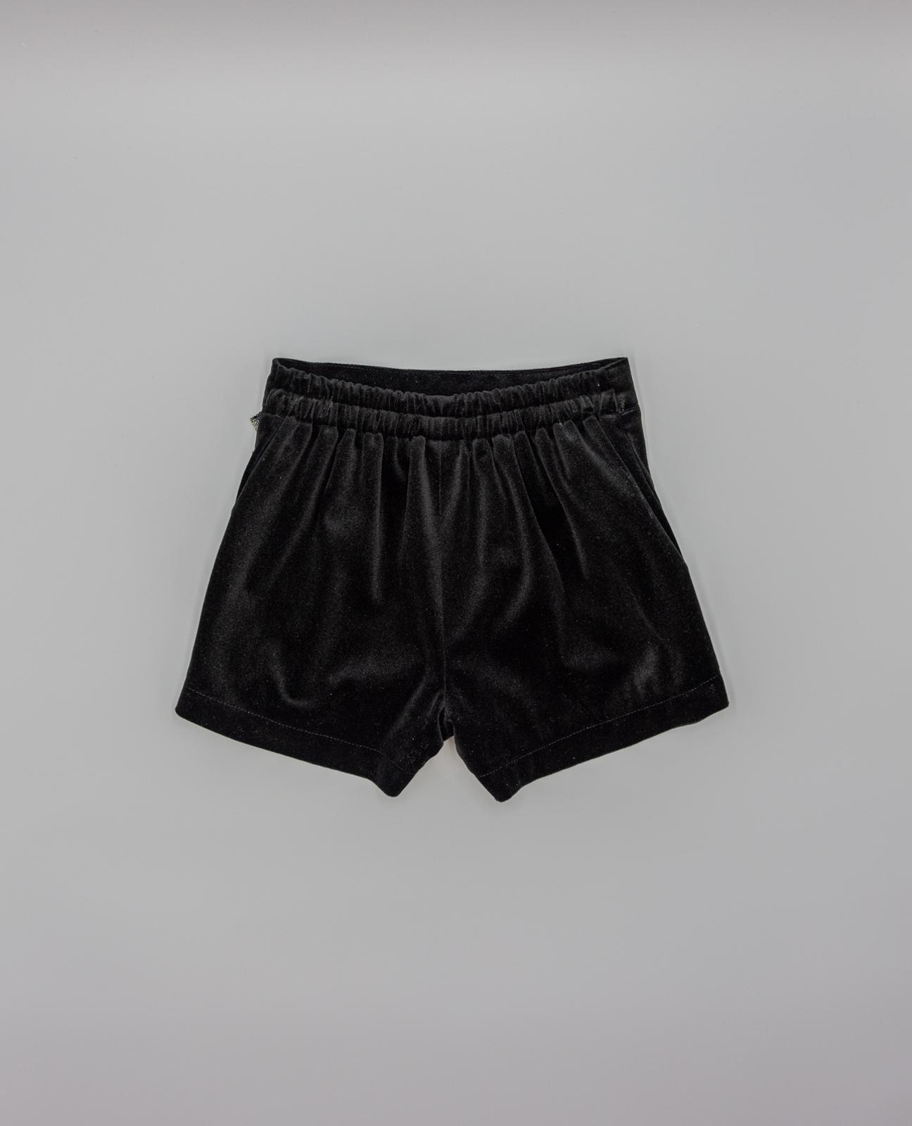 Calções Infantil em Preto de Veludo com Laço Metalizado Preto-3