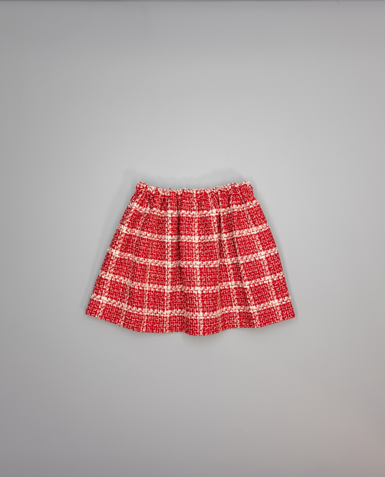 Saia Vermelha Franzida Aos Quadrados com Bolsos Desfiados Vermelho-2