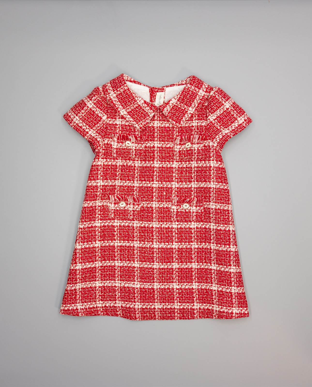 Imagem 0 de Vestido Vermelho de Tweed Aos Quadrados com Bolsos