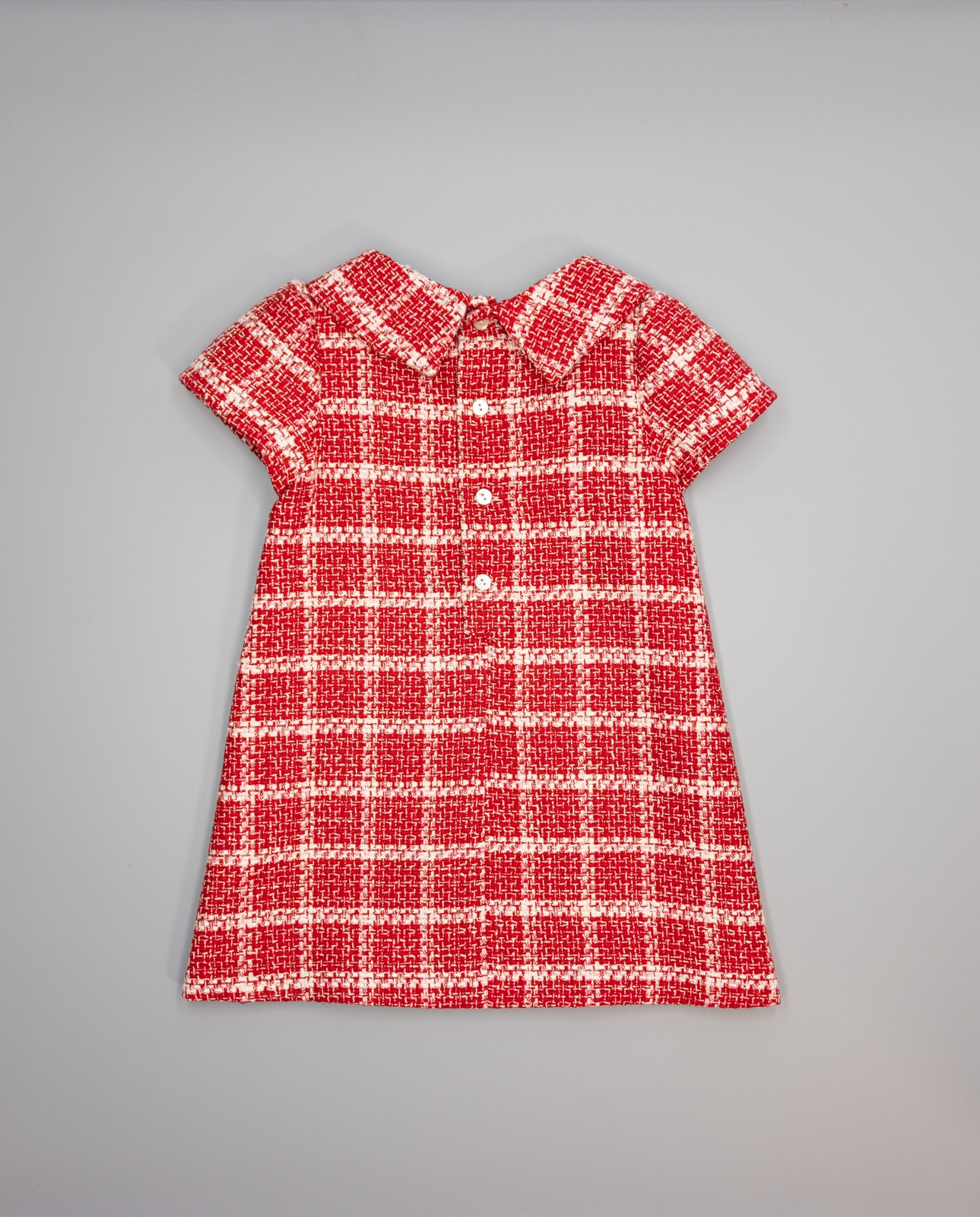 Vestido Vermelho de Tweed Aos Quadrados com Bolsos Vermelho-2