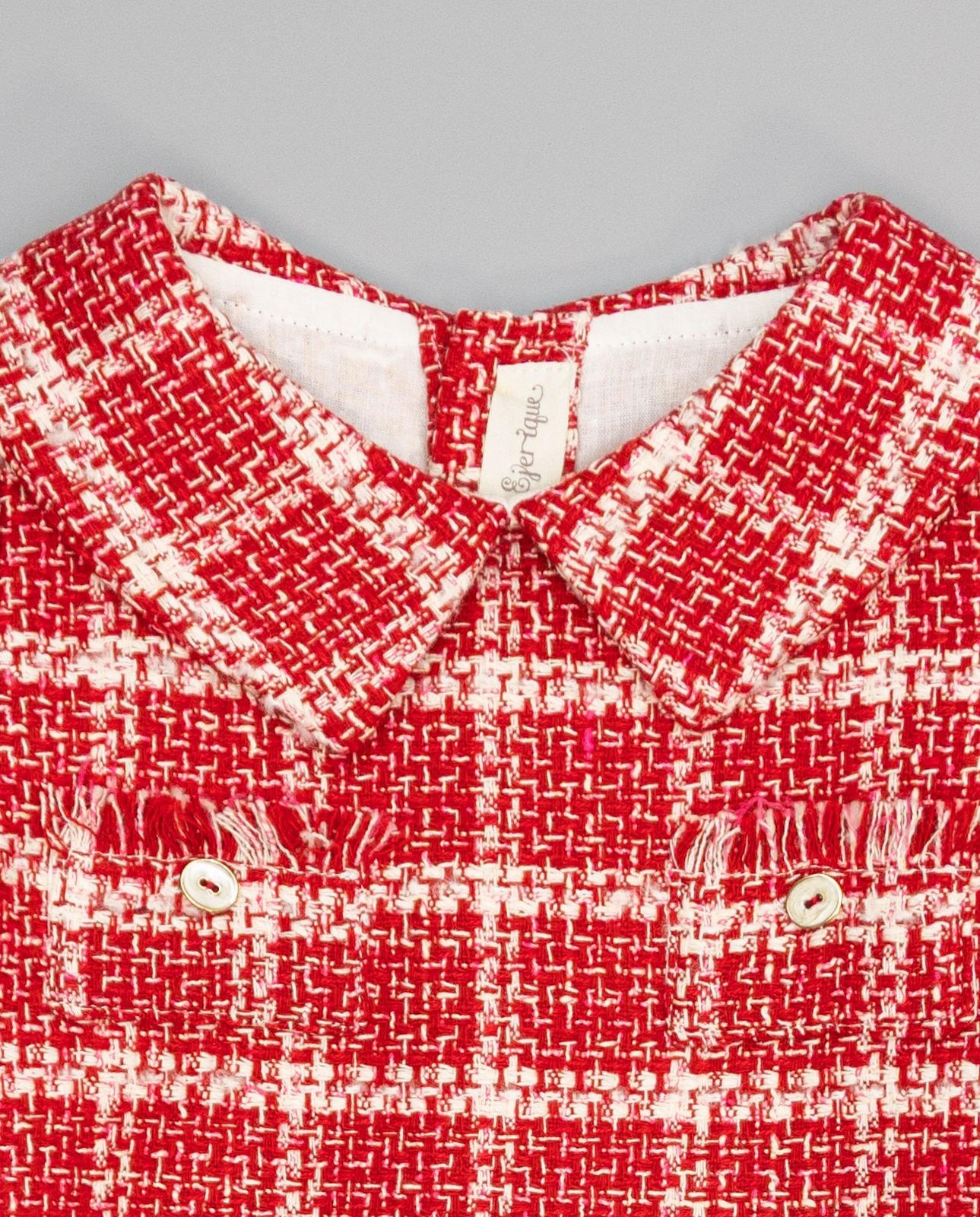 Vestido Vermelho de Tweed Aos Quadrados com Bolsos Vermelho-3