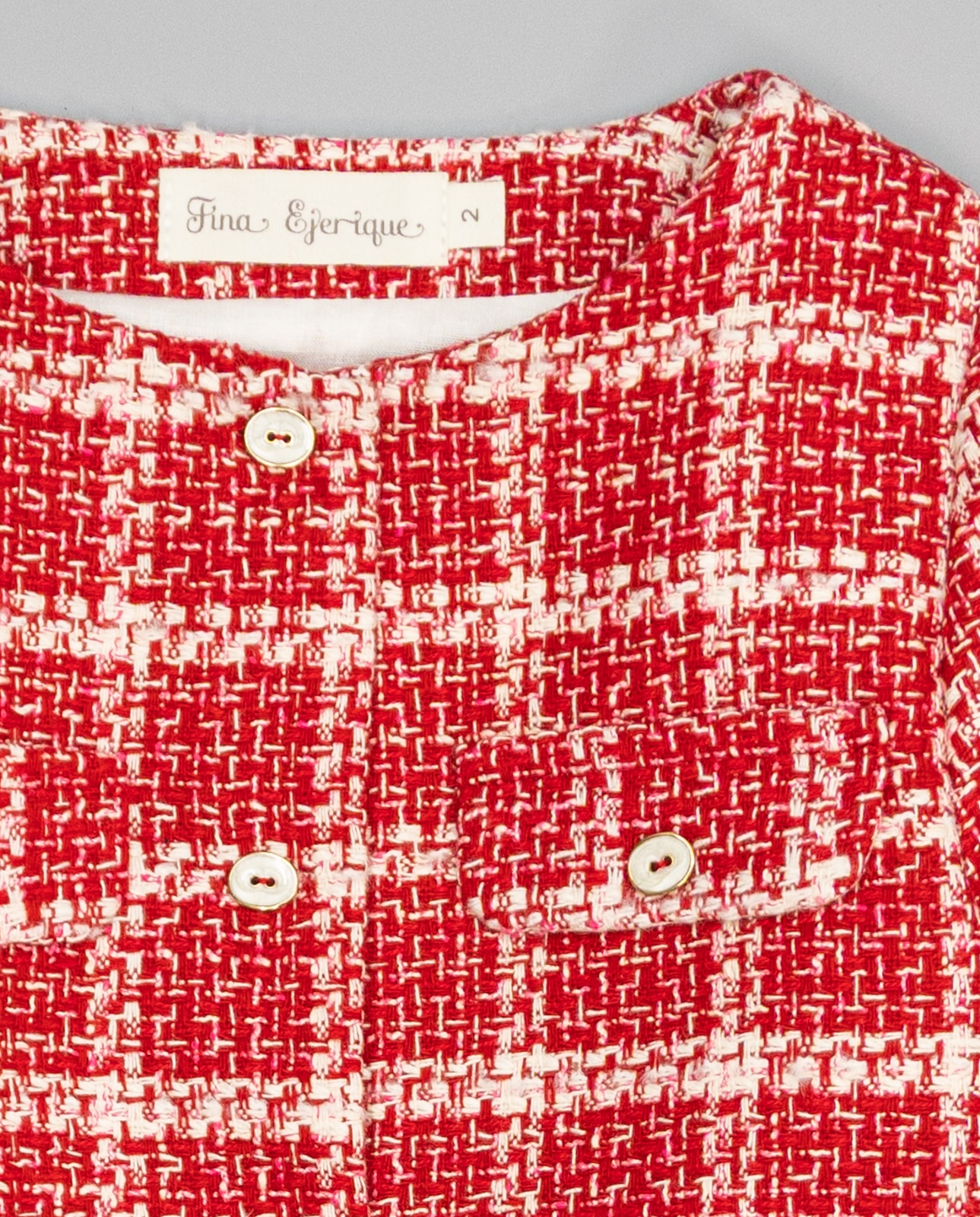 Casaco Vermelho de Tweed Aos Quadrados com Botões Dourados e de Madrepérola Vermelho-3