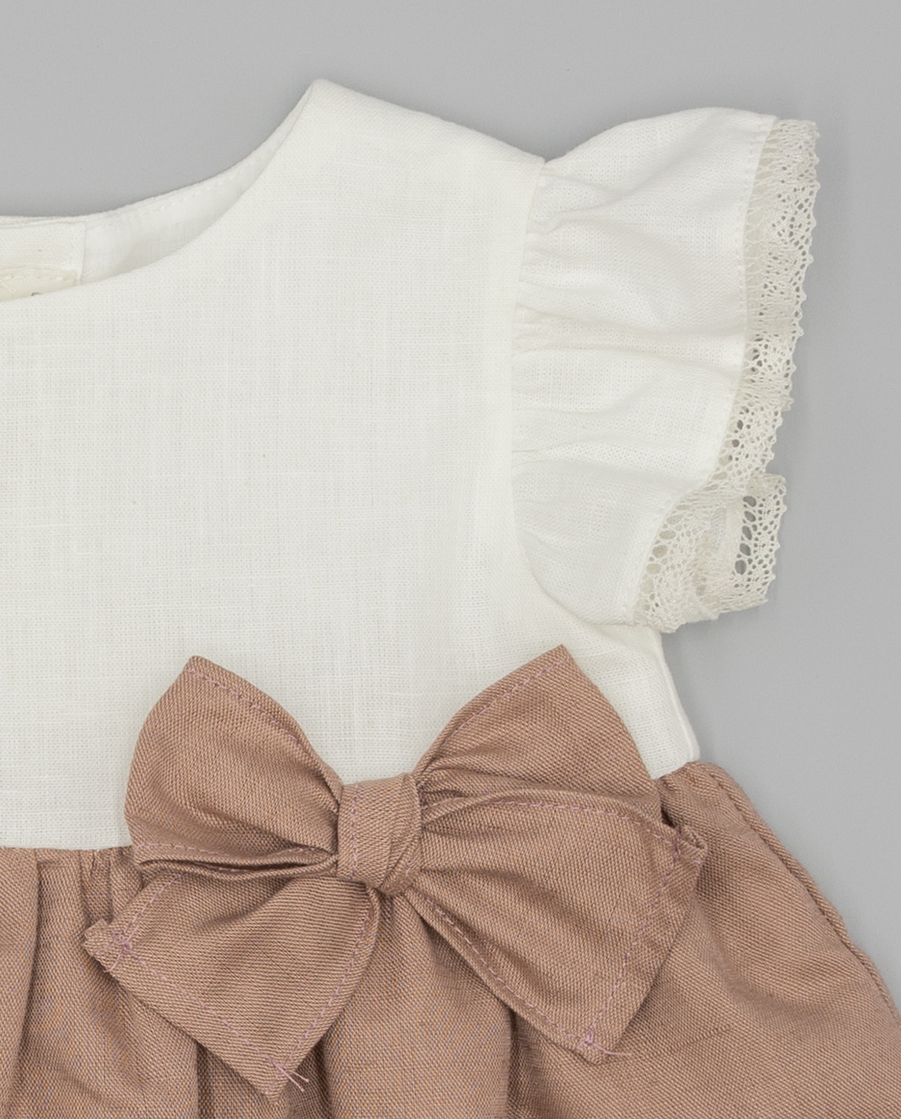 Vestido para Bebé com Corpo Liso e Laço Lateral Fina Ejerique Rosa / Branco-4