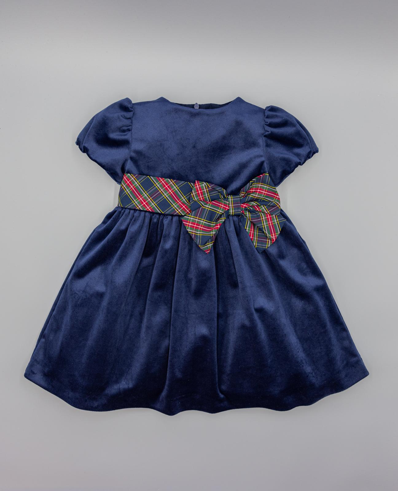 Vestido Azul-marinho de Veludo com Manga Farol e Laçada Marinho-2