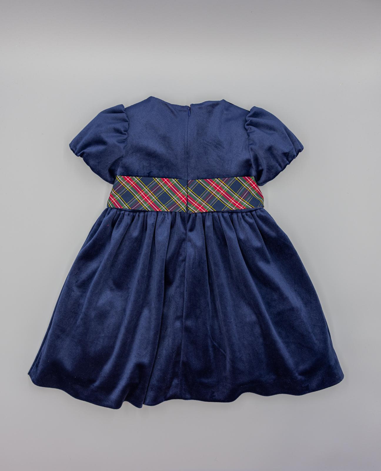 Vestido Azul-marinho de Veludo com Manga Farol e Laçada Marinho-3