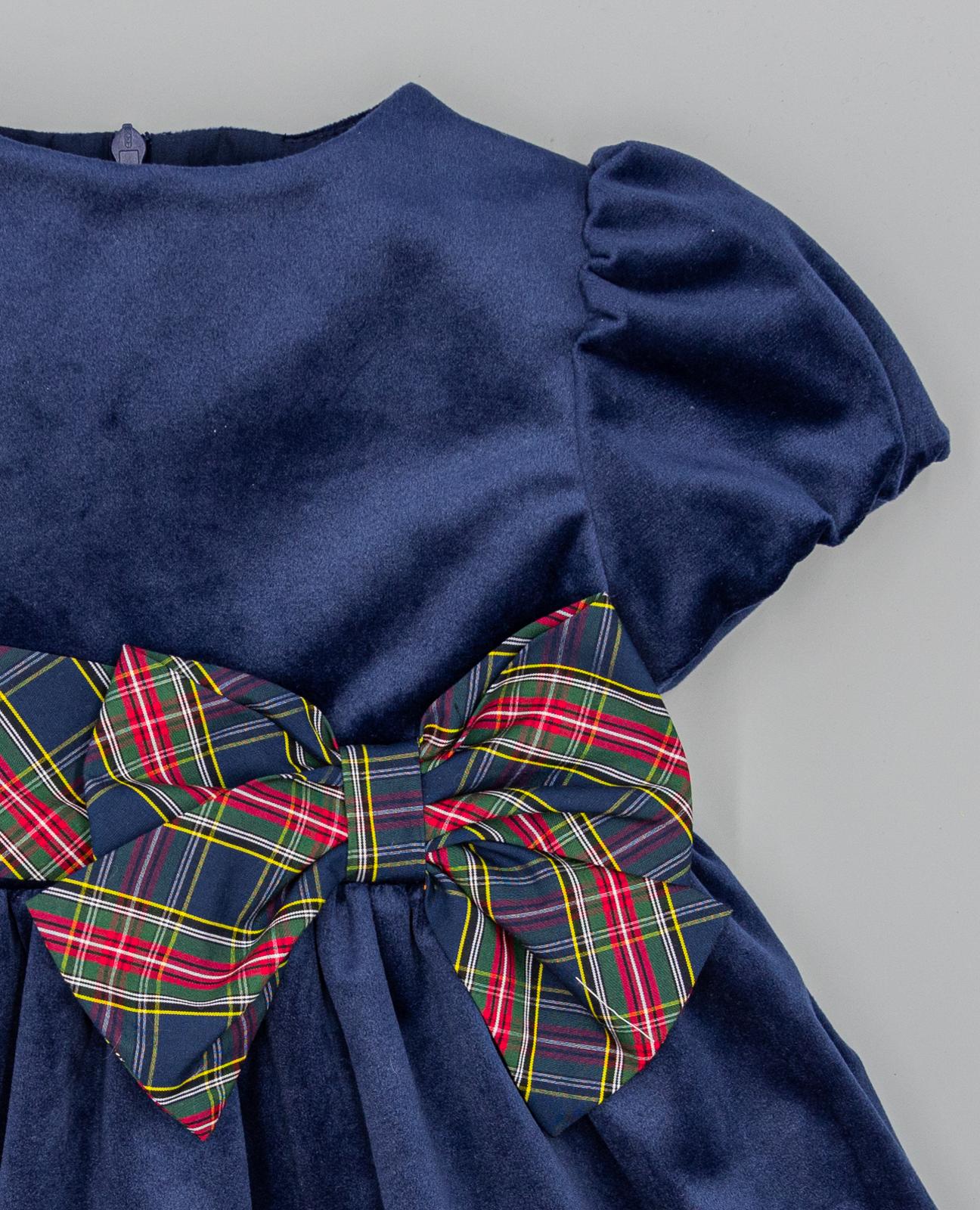 Vestido Azul-marinho de Veludo com Manga Farol e Laçada Marinho-4