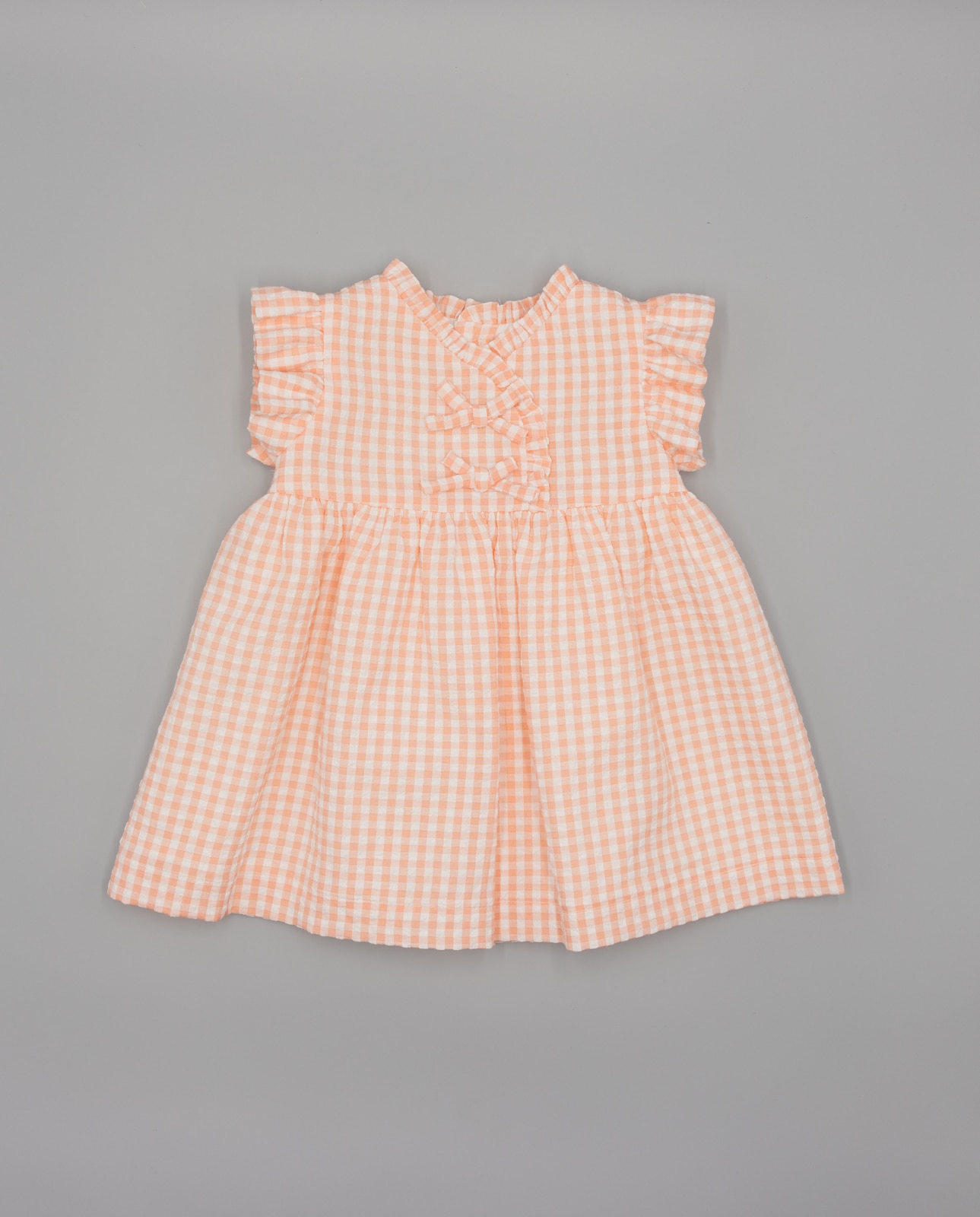 Vestido para Bebé Vichy com Laços Frontais Fina Ejerique Salmão-2