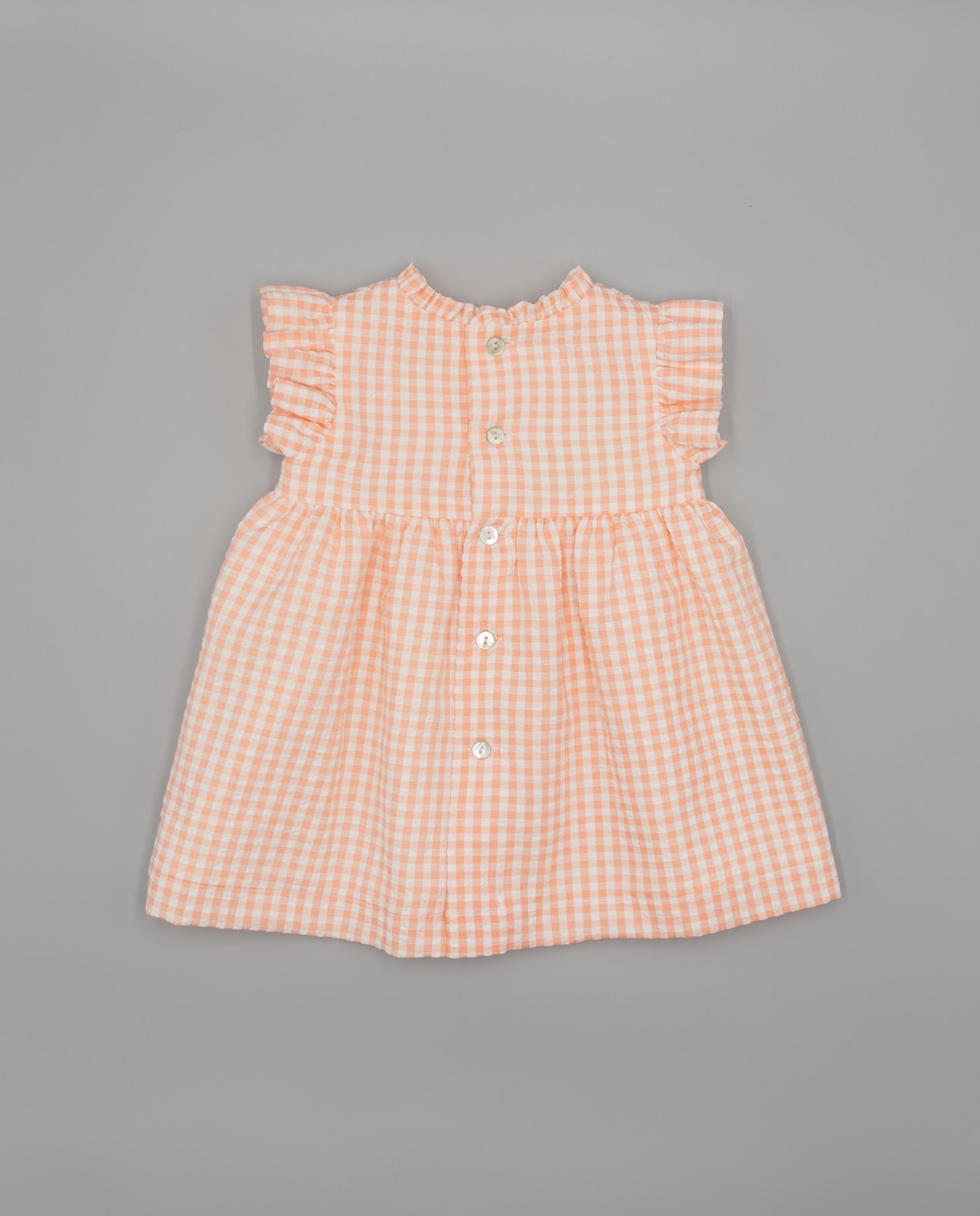 Vestido para Bebé Vichy com Laços Frontais Fina Ejerique Salmão-3