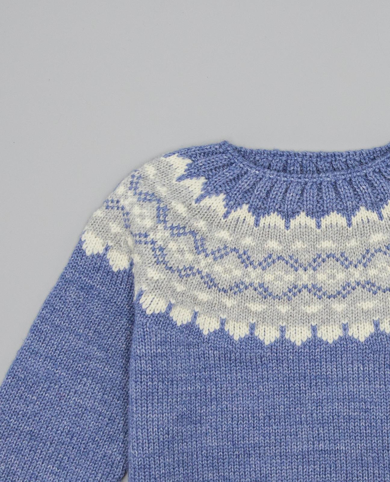 Camisola Azul França de Lã Merino com Greca Cinzenta e Bege Azul-4