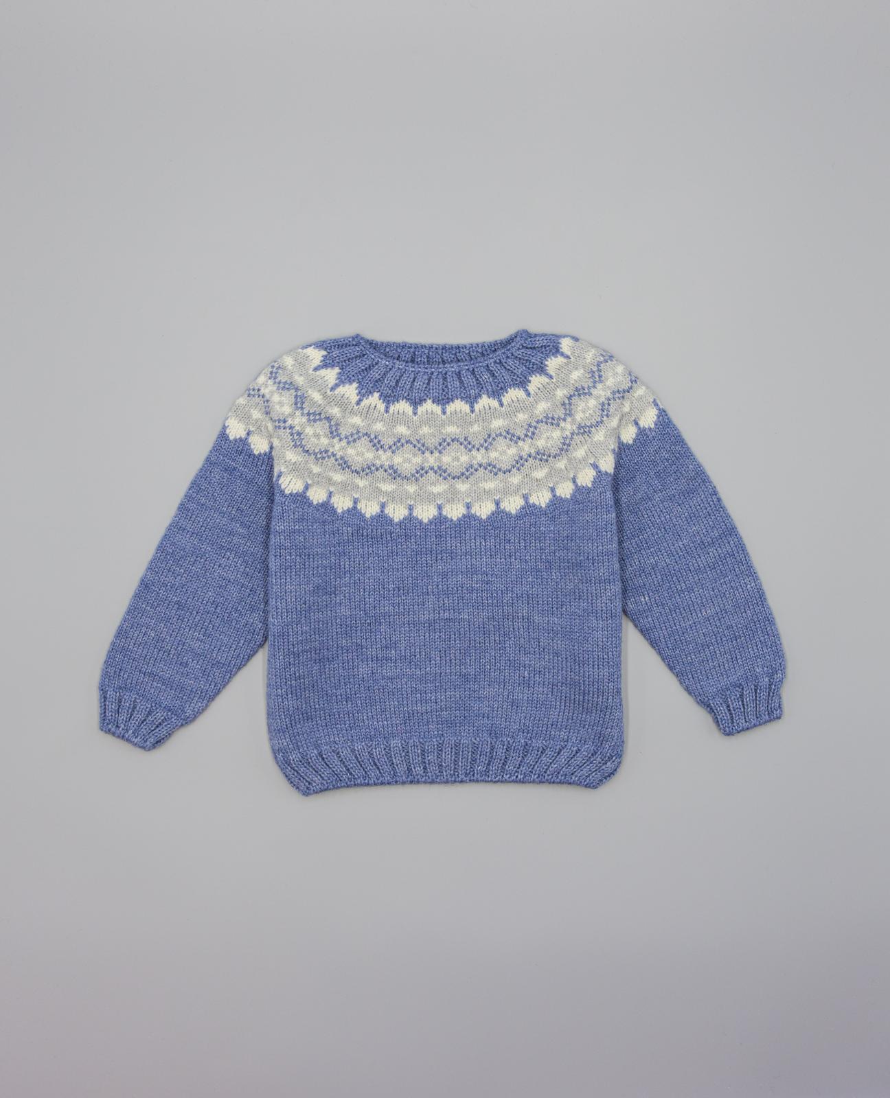 Camisola Azul França de Lã Merino com Greca Cinzenta e Bege Azul-2