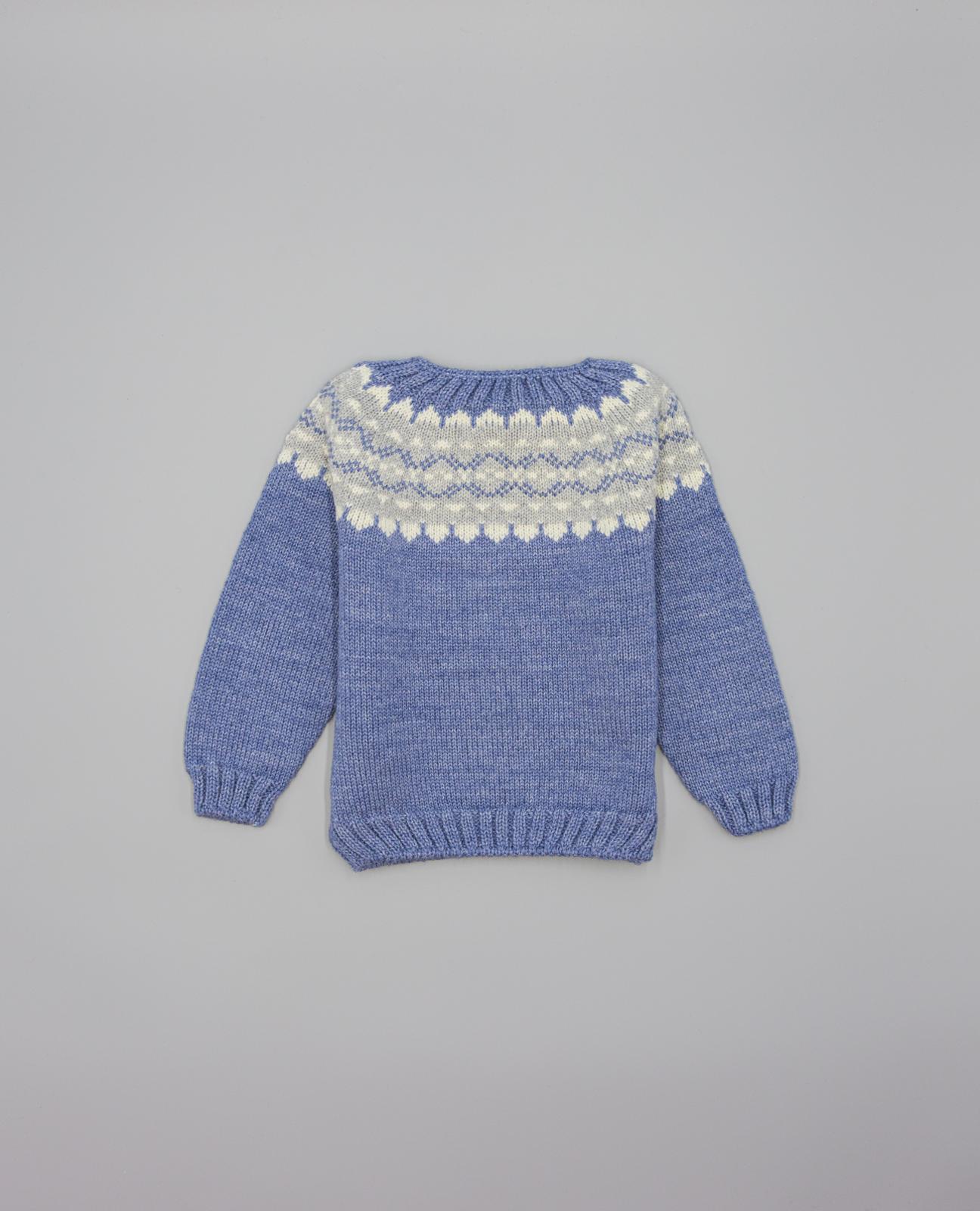 Camisola Azul França de Lã Merino com Greca Cinzenta e Bege Azul-3