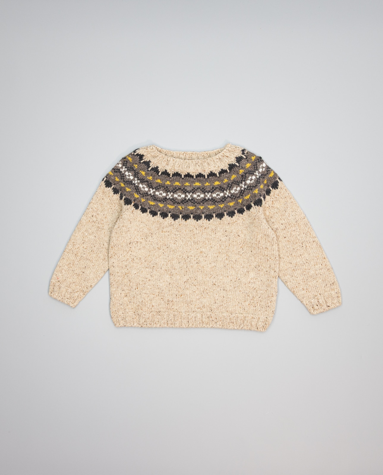 Imagem 0 de Camisola Bege Jaspeada de Lã e Viscose com Greca Taupe Antracite e Ocre