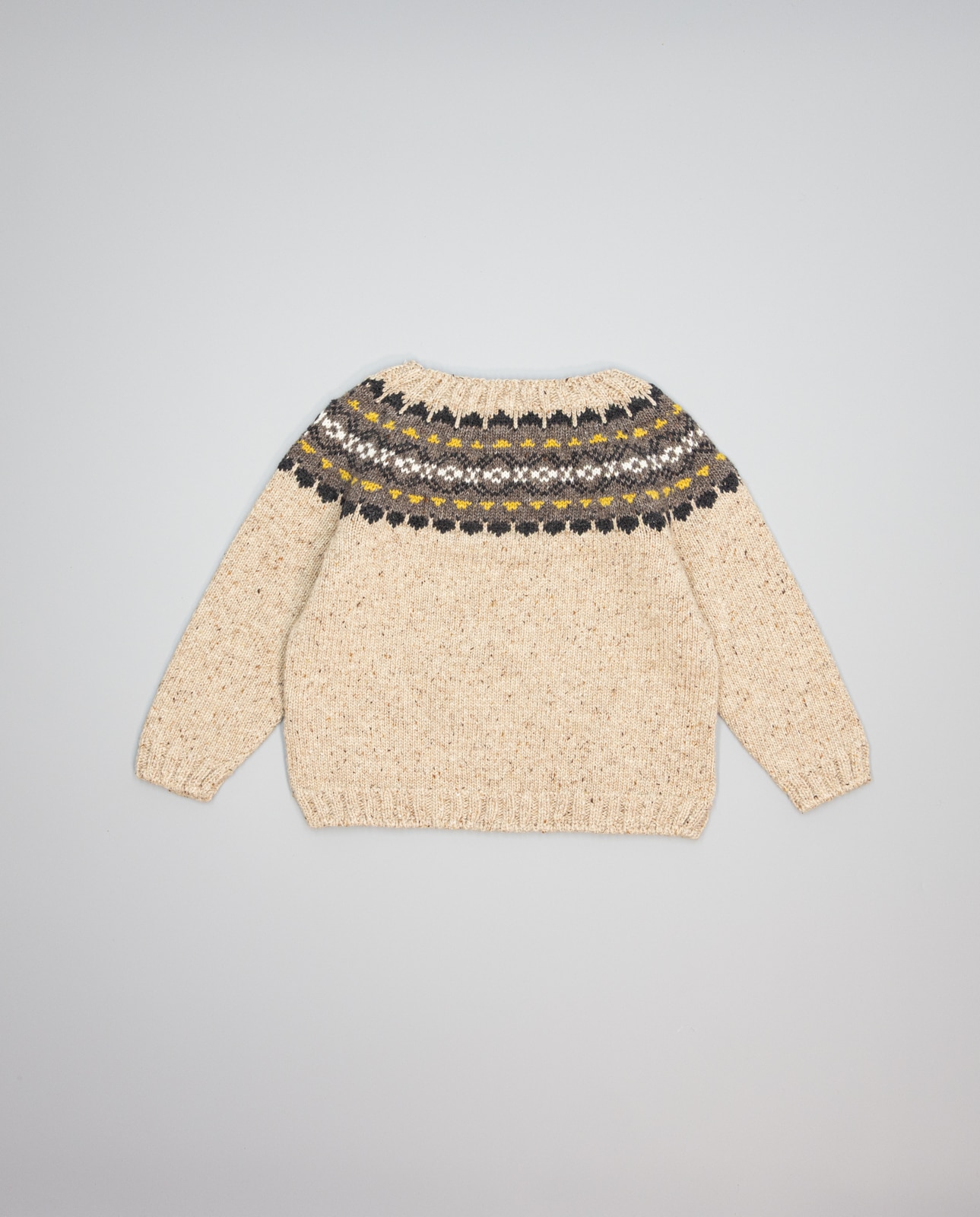 Camisola Bege Jaspeada de Lã e Viscose com Greca Taupe Antracite e Ocre Bege-2