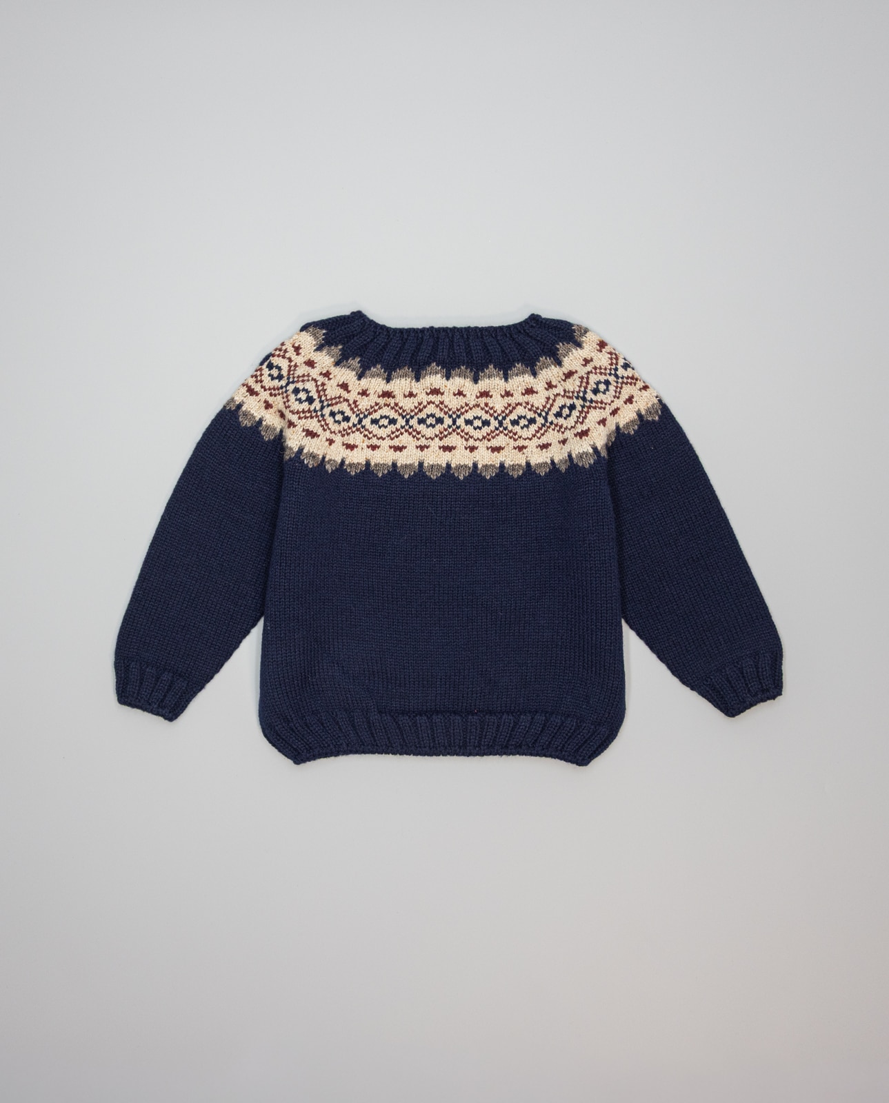 Camisola Azul-marinho de Lã Merino com Greca Bege Bordeaux e Taupe Azul-marinho-2