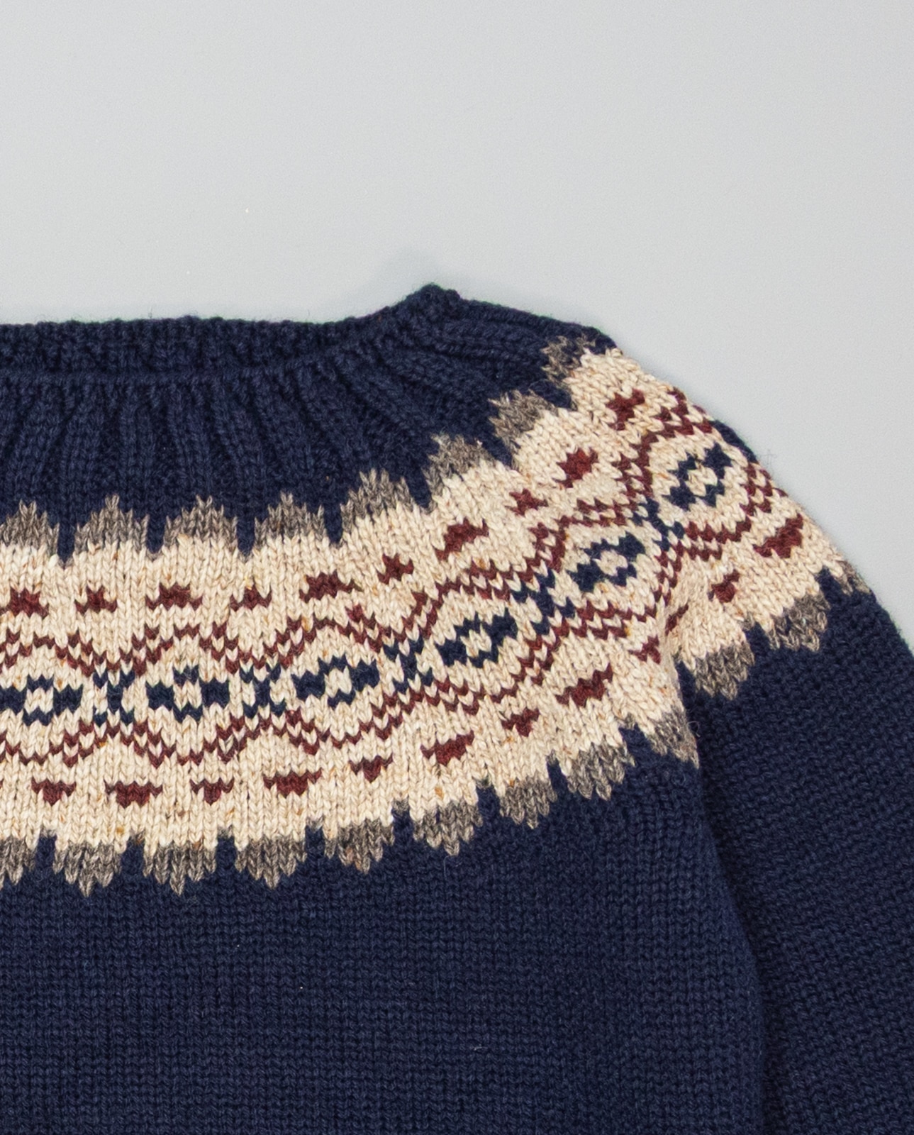 Camisola Azul-marinho de Lã Merino com Greca Bege Bordeaux e Taupe Azul-marinho-3