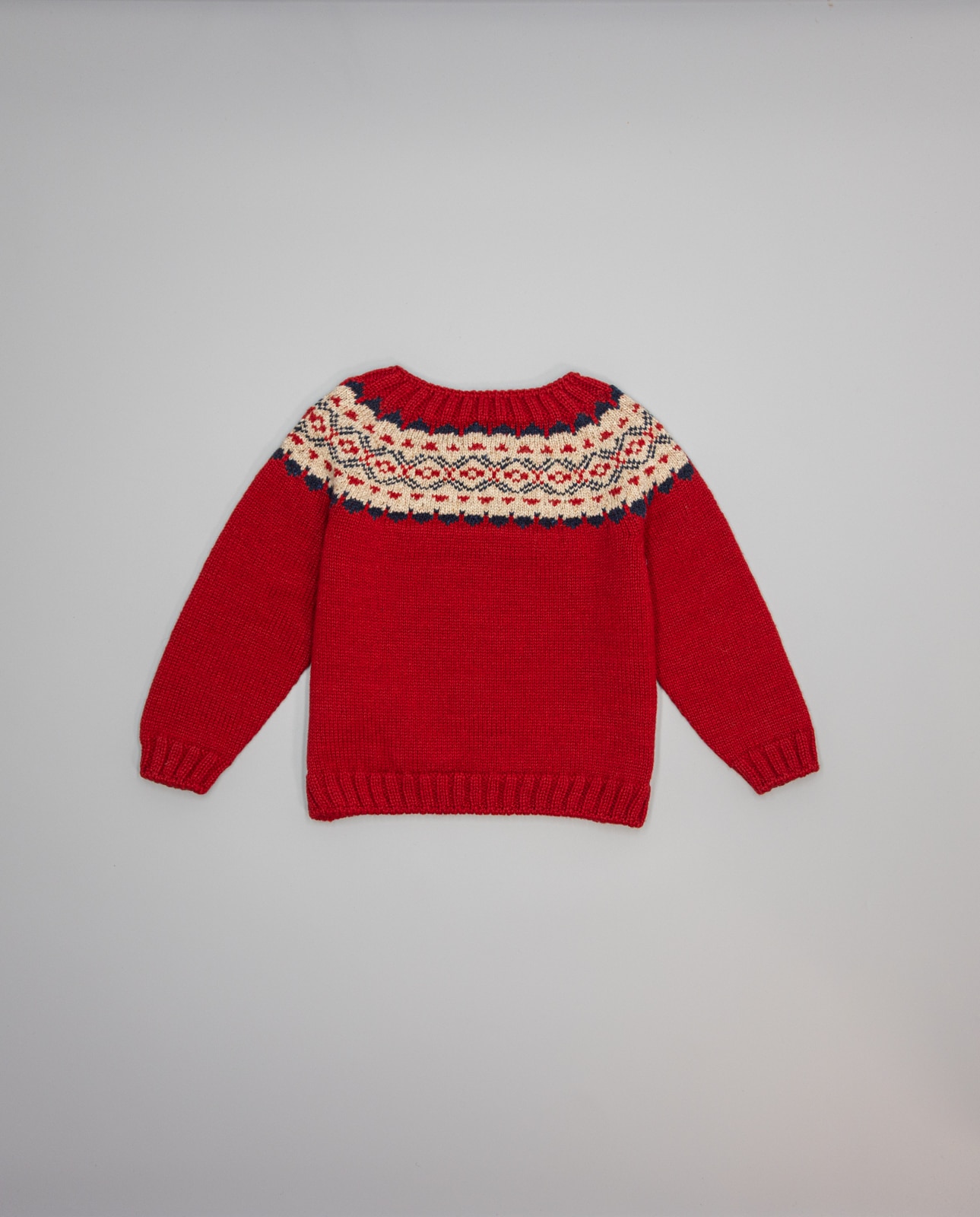 Camisola Vermelha de Lã Merino com Greca Bege e Marinho Vermelho-2