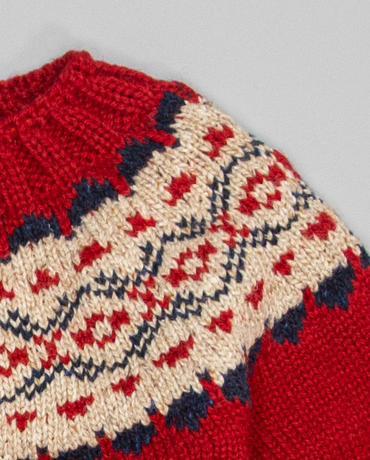 Camisola Vermelha de Lã Merino com Greca Bege e Marinho Vermelho-3