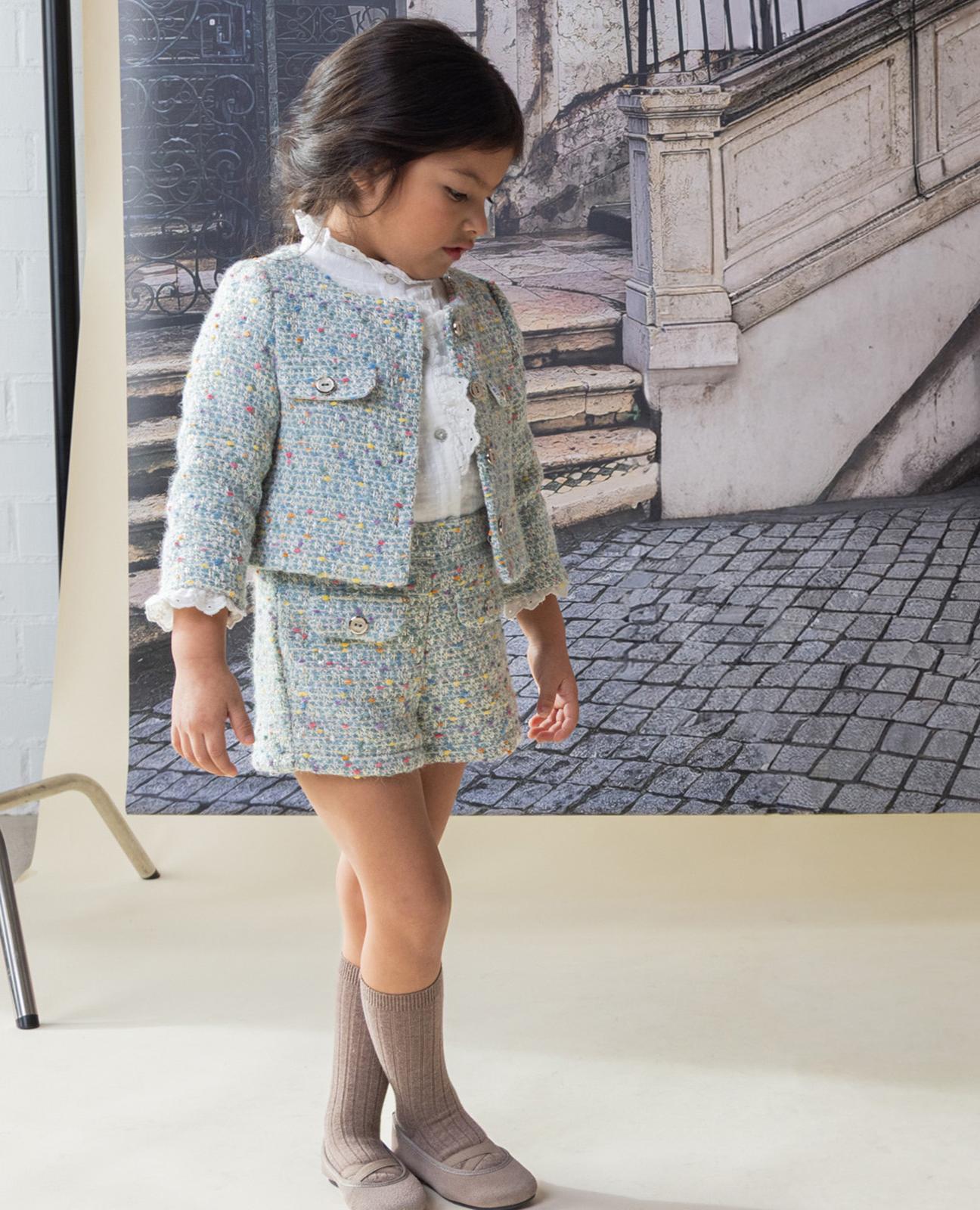 Imagem 0 de Calções Infantil em Verde de Tweed com Bolsos e Botões Dourados