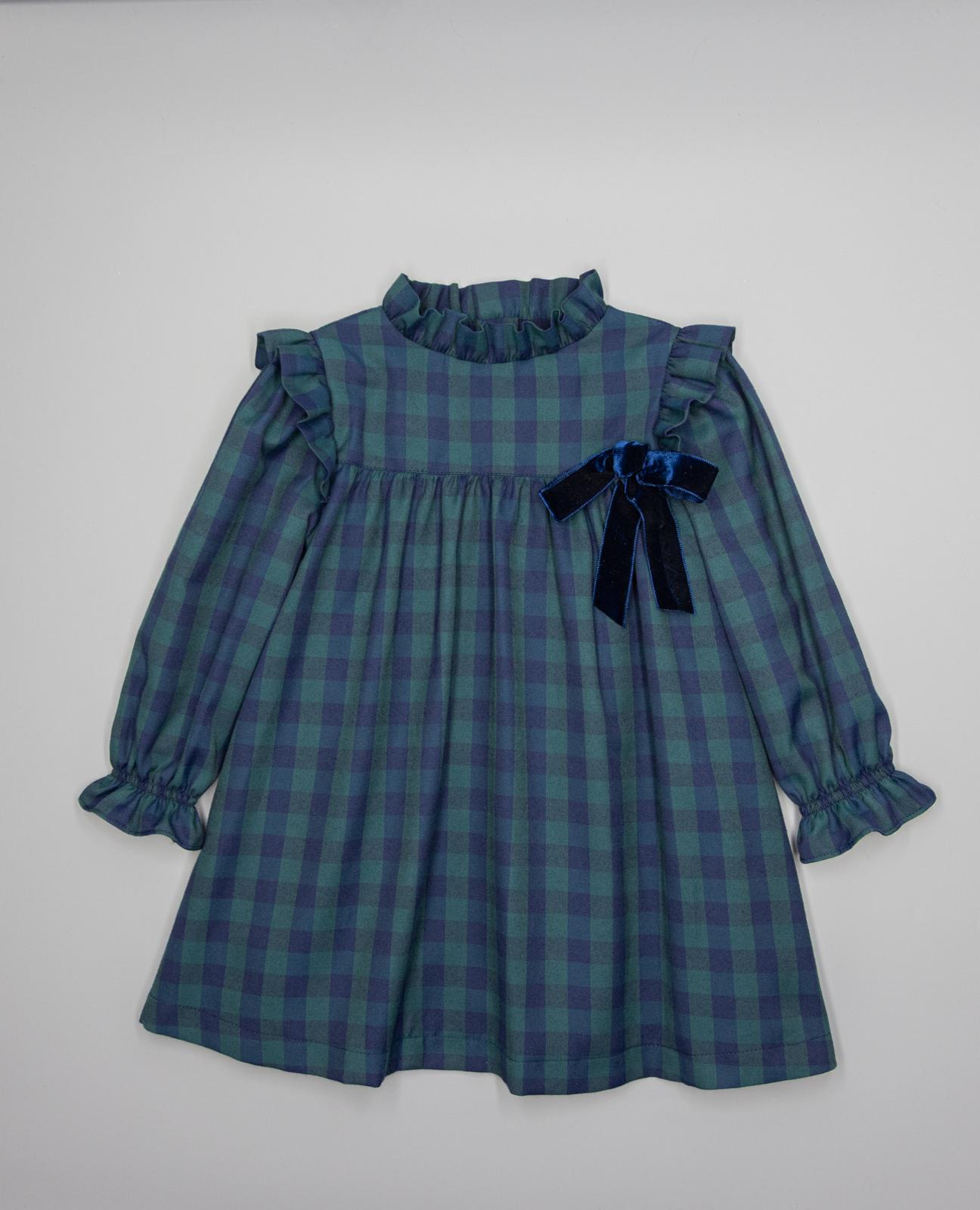 Imagem 0 de Vestido Infantil Aos Quadrados com Folho na Gola e Laçada