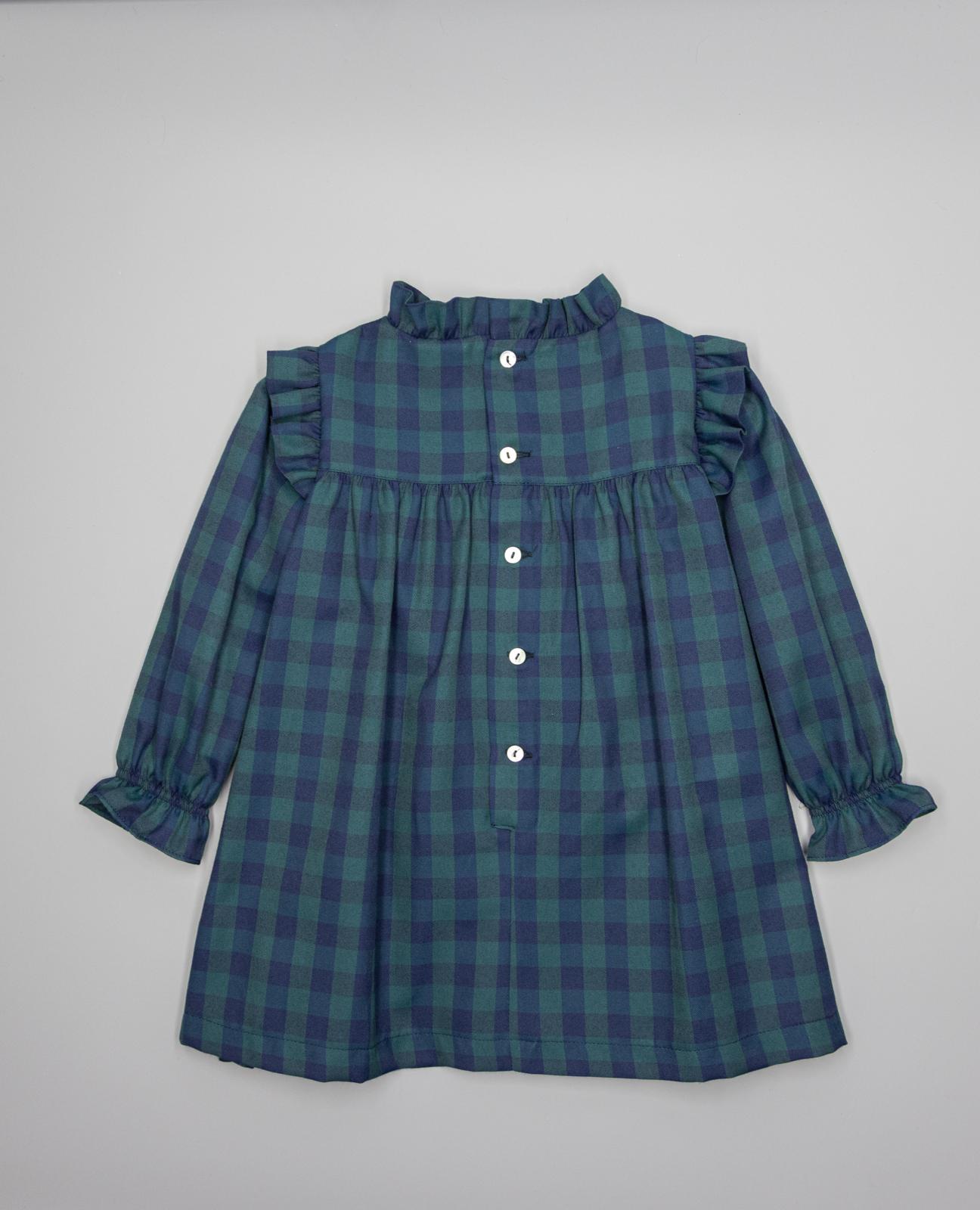 Vestido Infantil Aos Quadrados com Folho na Gola e Laçada Multicolor-2