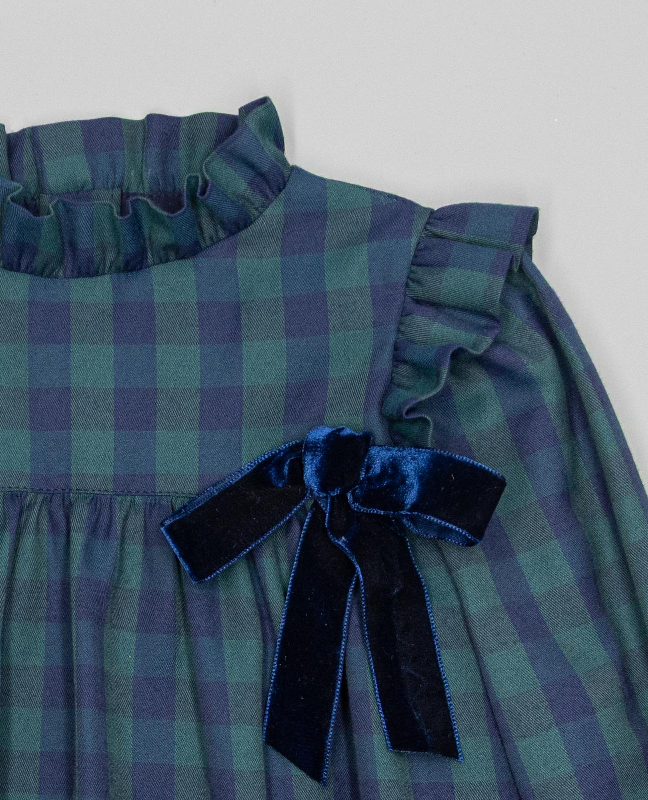 Vestido Infantil Aos Quadrados com Folho na Gola e Laçada Multicolor-3