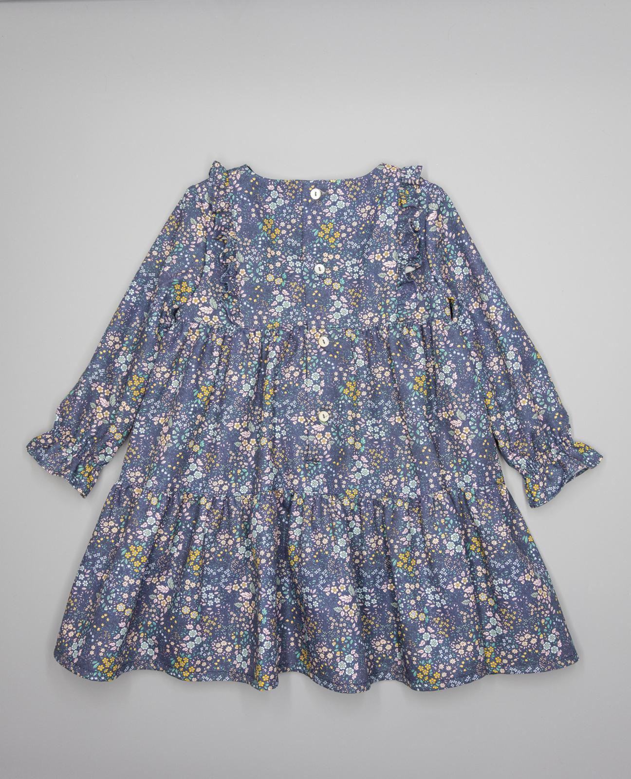 Vestido Infantil Estampado Floral com Folhos Marinho-2