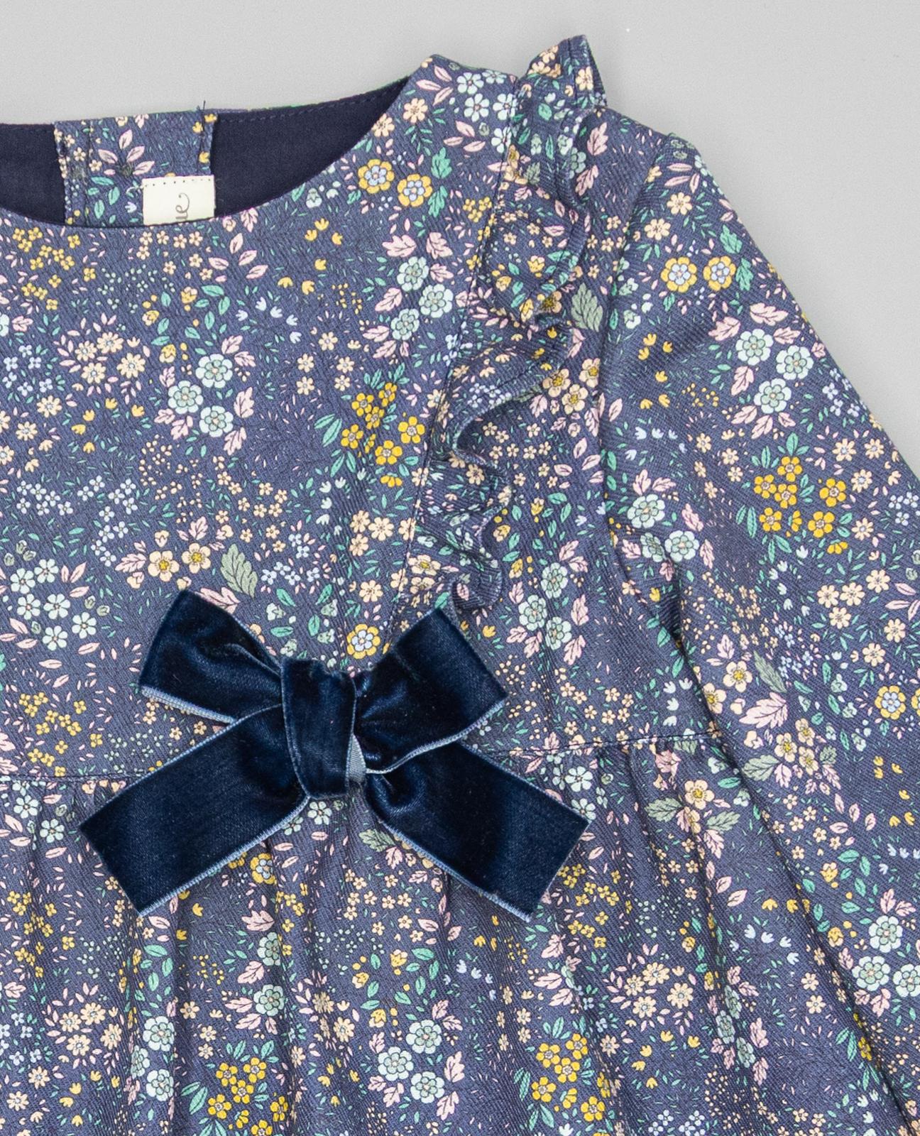 Vestido Infantil Estampado Floral com Folhos Marinho-3