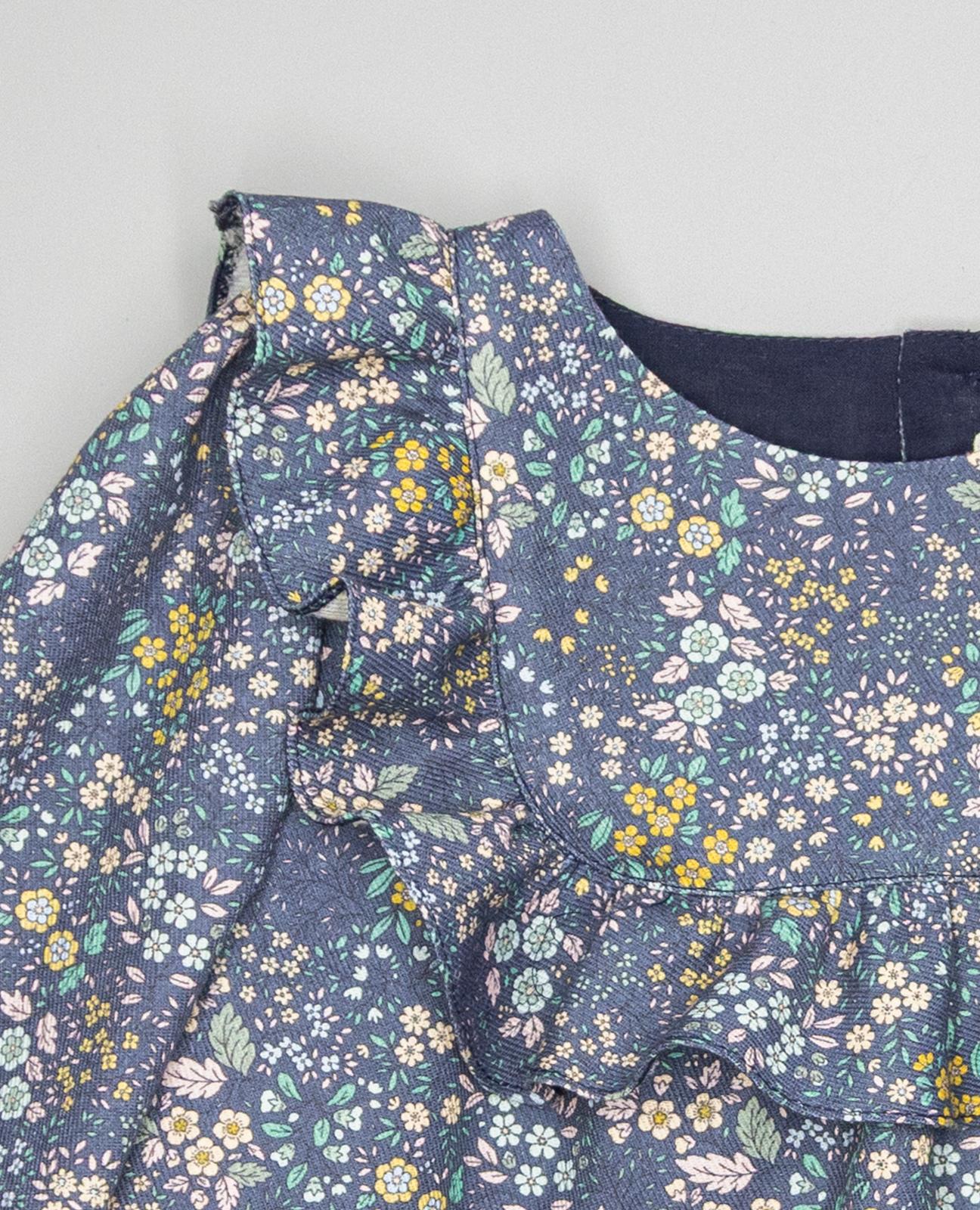 Blusa Infantil em Estampado Floral com Canesú e Folho Marinho-3