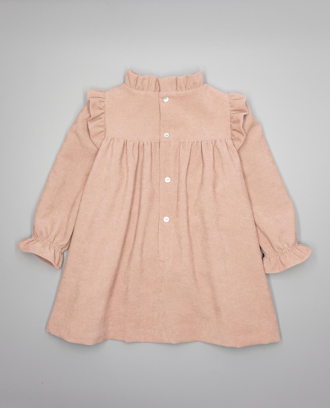 Vestido Infantil de Bombazina Técnica com Folho na Gola e Laçada Rosa-2