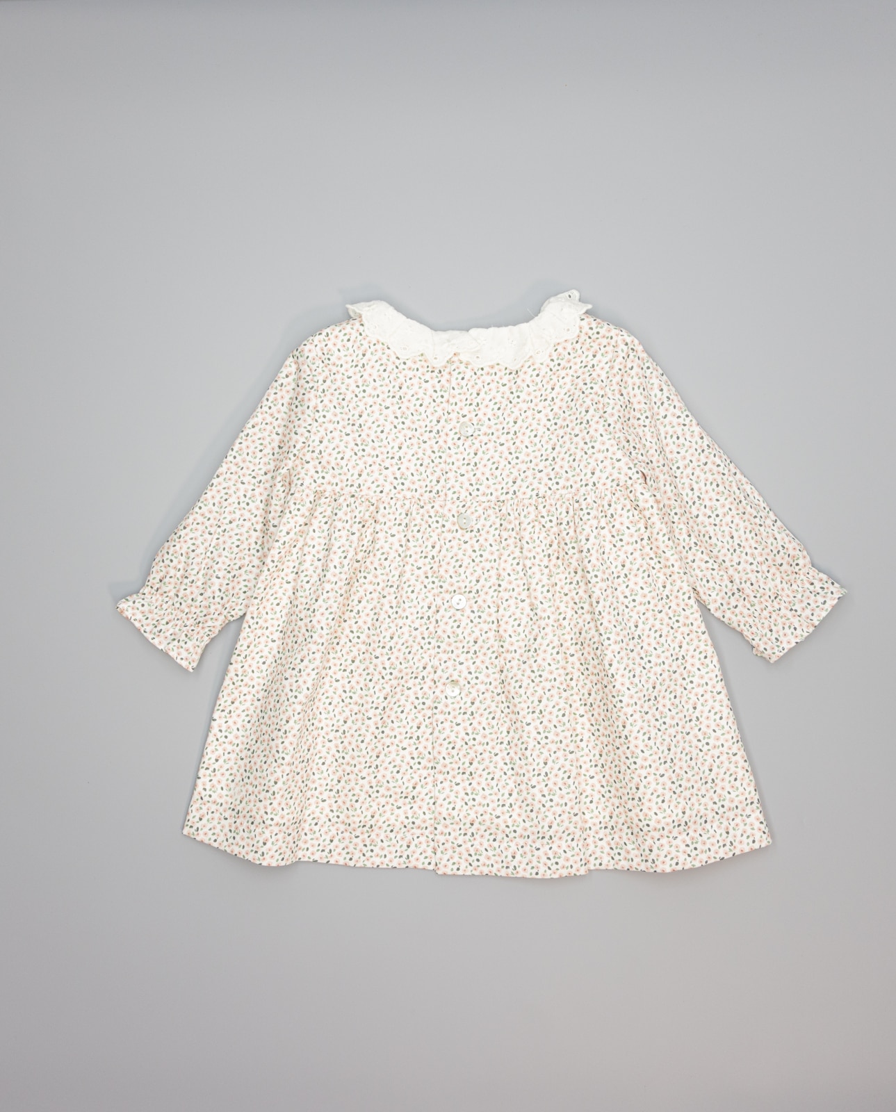 Vestido Rosa de Viella Floral com Gola Folho Bordada e Manga Comprida Rosa-2