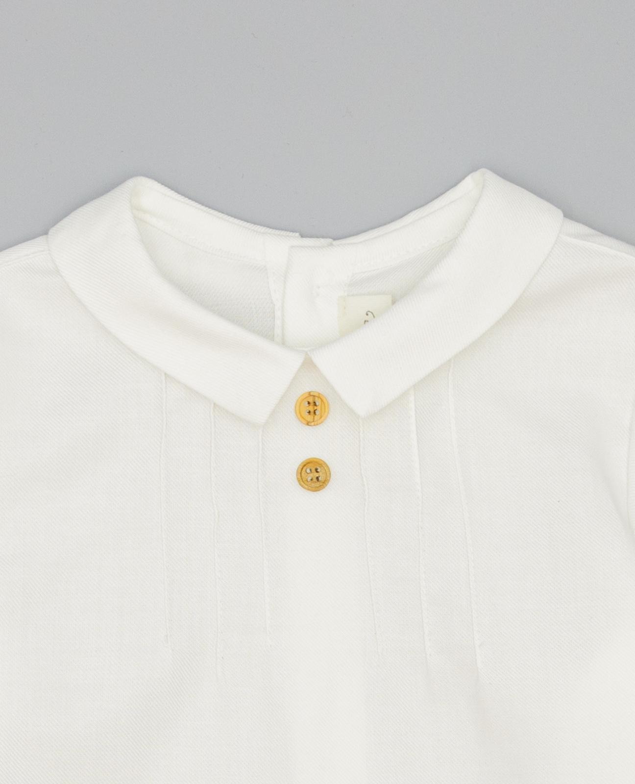 Camisa em Cru com Pregas e Botões de Madeira Infantil Cru-3