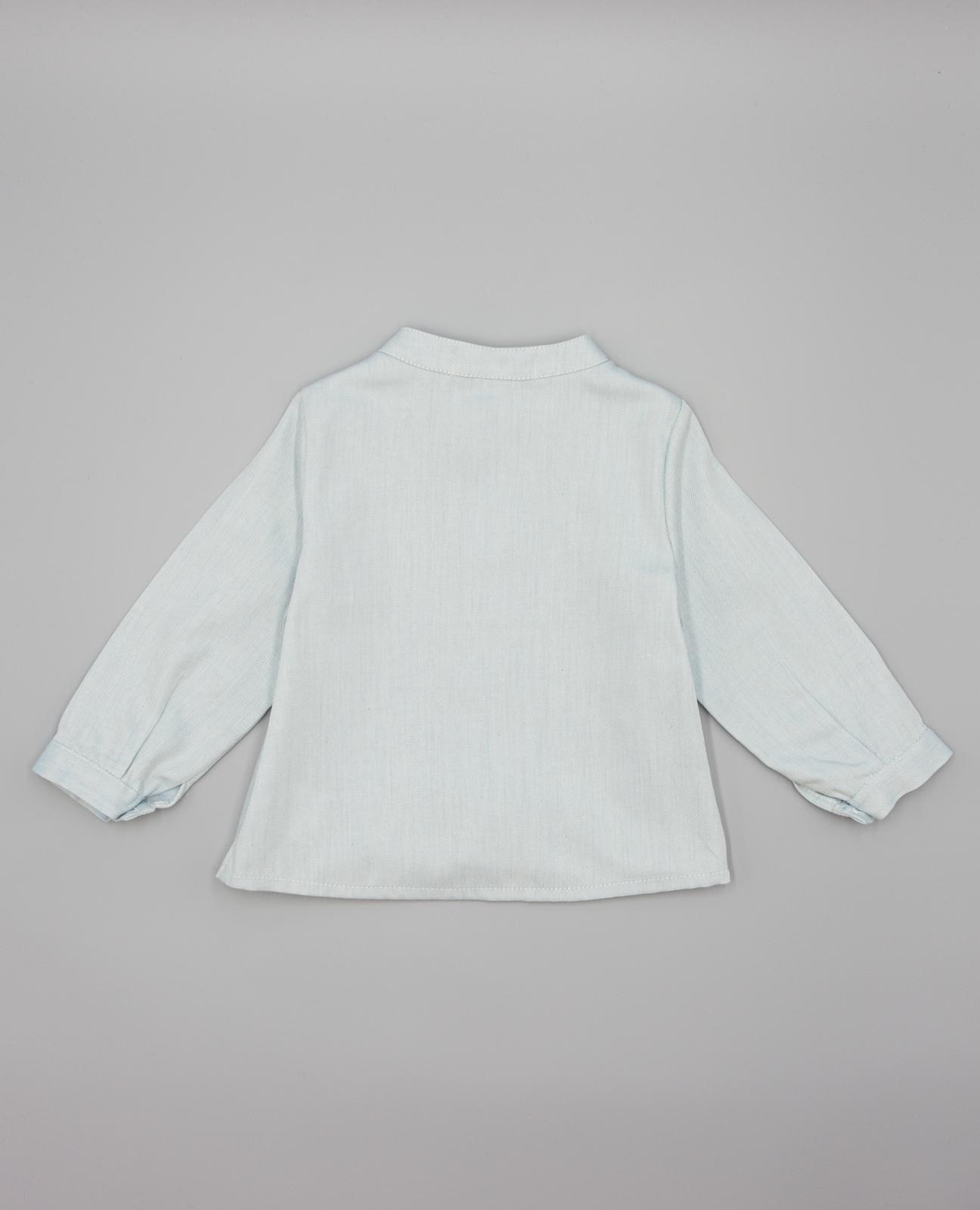 Camisa Verde Jade de Viella com Gola À Padre e Botões de Madeira Azul-2
