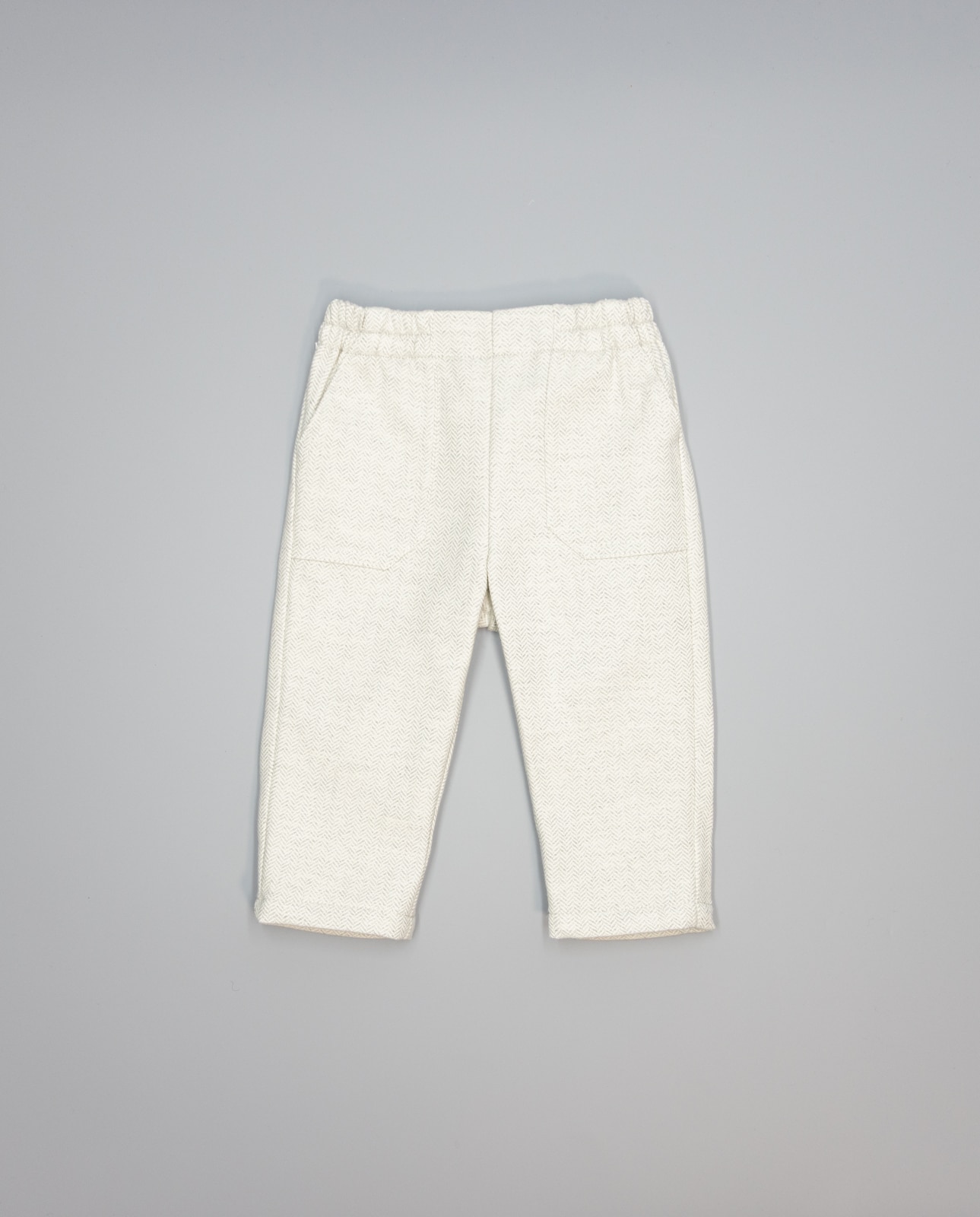 Calças Infantil em Cinzento de Espiga com Bolsos Cinzento-2