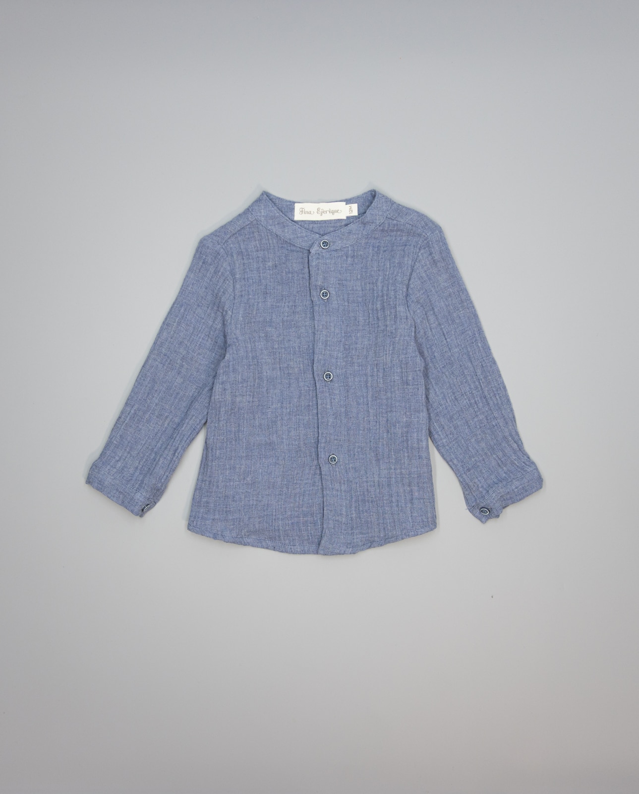 Imagem 0 de Camisa Infantil Azul de Gase de Tecido Duplo com Gola À Padre