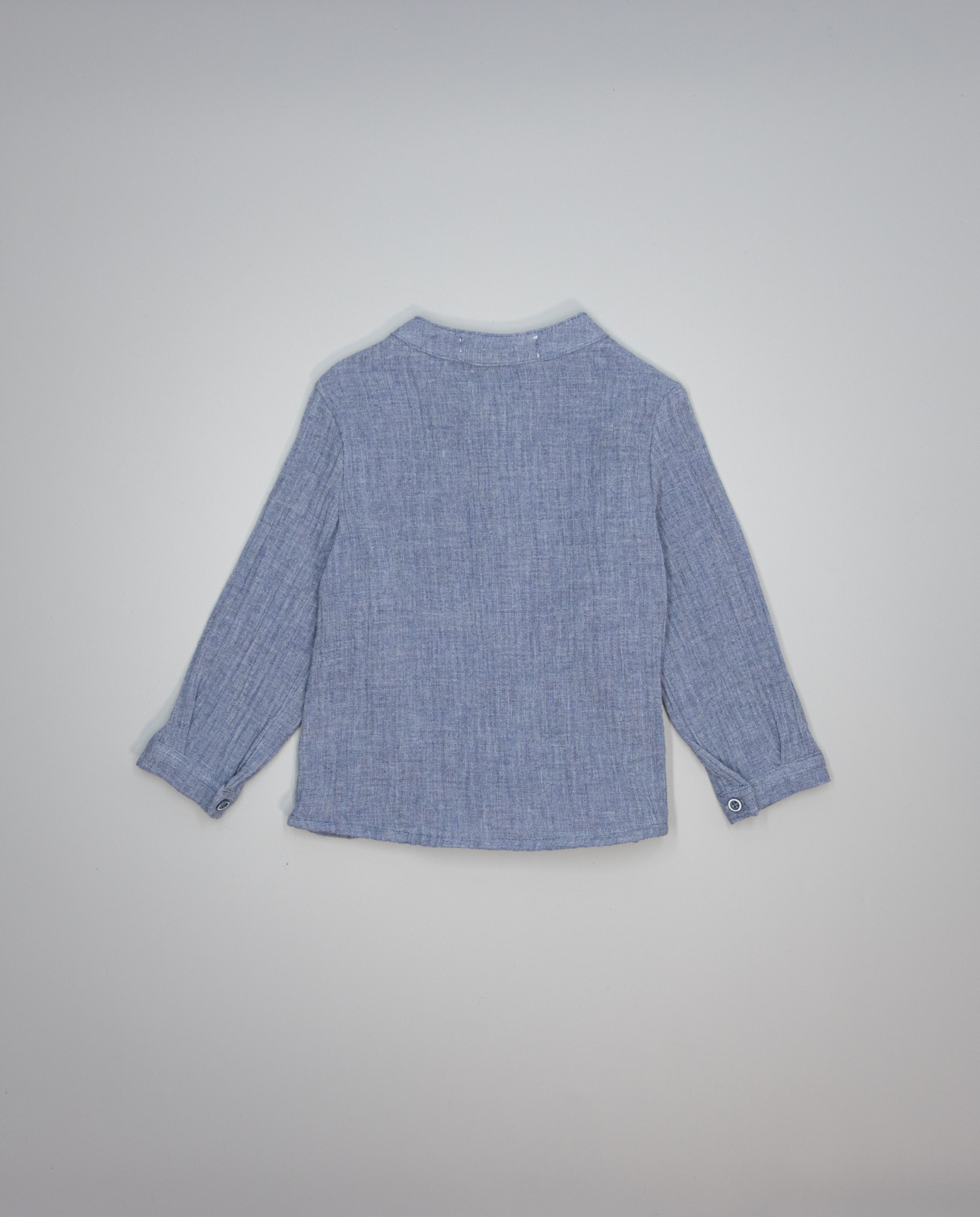 Camisa Infantil Azul de Gase de Tecido Duplo com Gola À Padre Azul-2