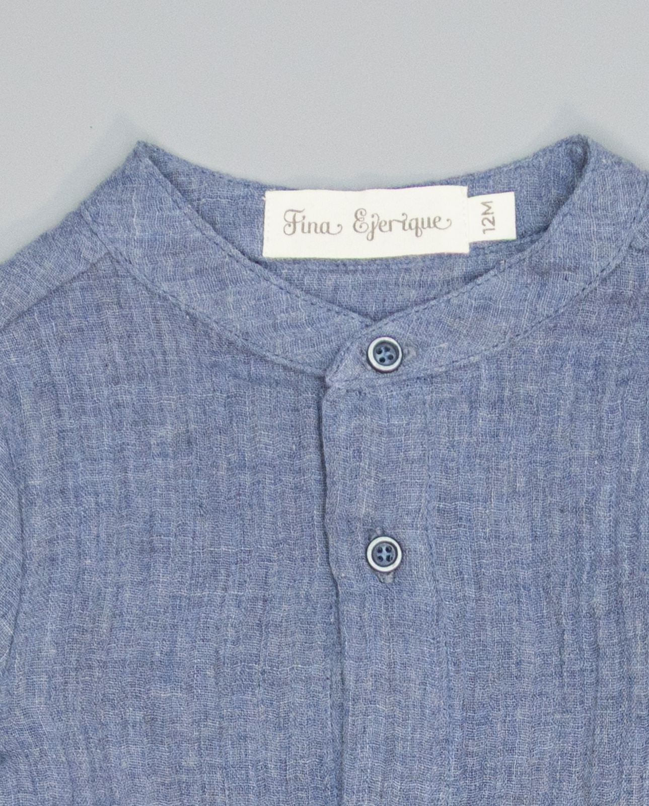 Camisa Infantil Azul de Gase de Tecido Duplo com Gola À Padre Azul-3