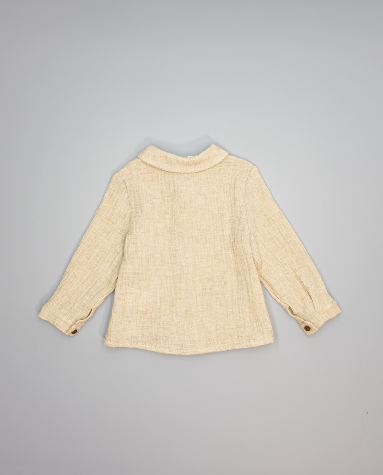 Camisa Infantil Bege de Algodão com Gola e Botões de Madeira Camel-2